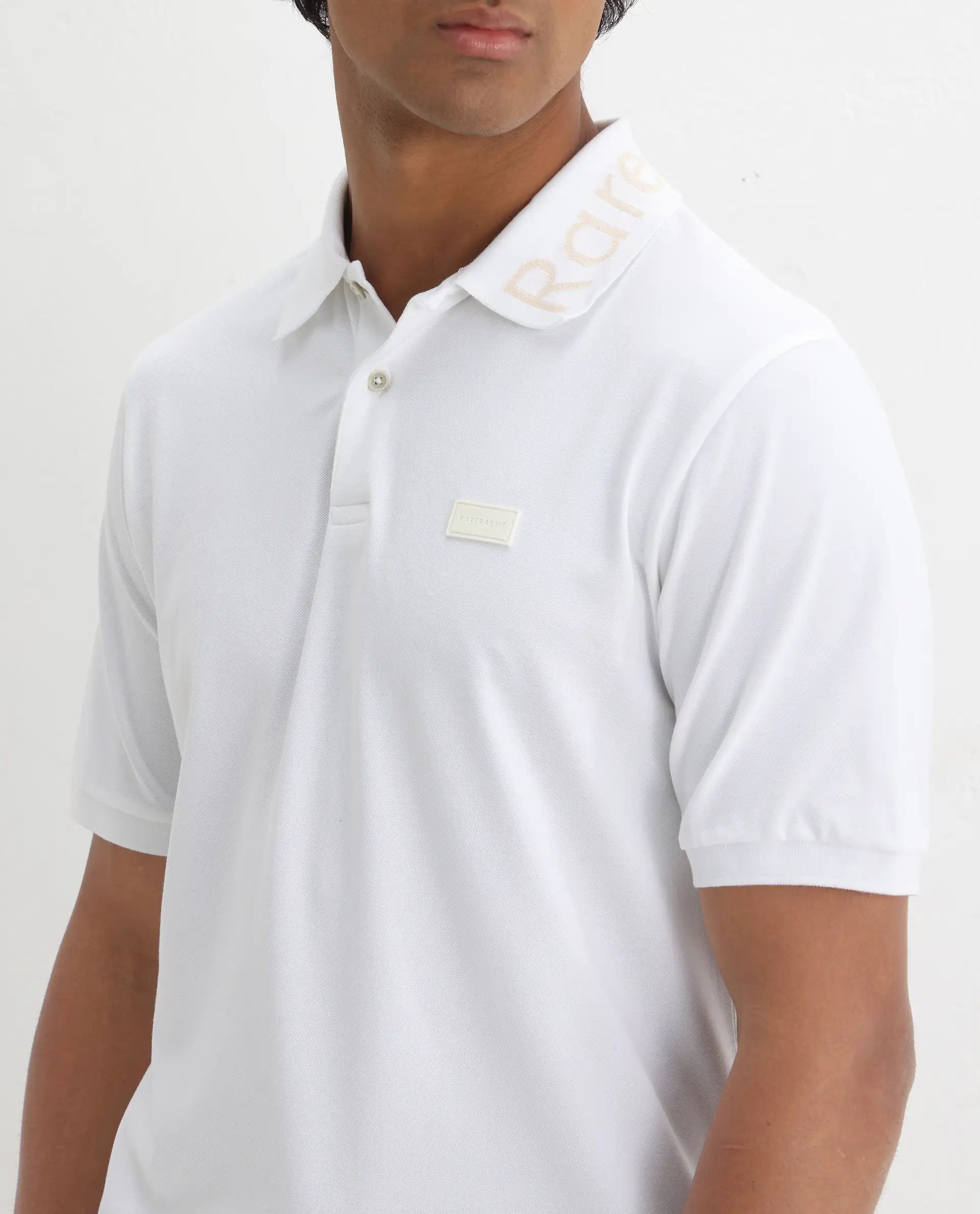 Rare Rabbit Men's Vinc White Cotton Plain Regular Fit Half Sleeve Polo