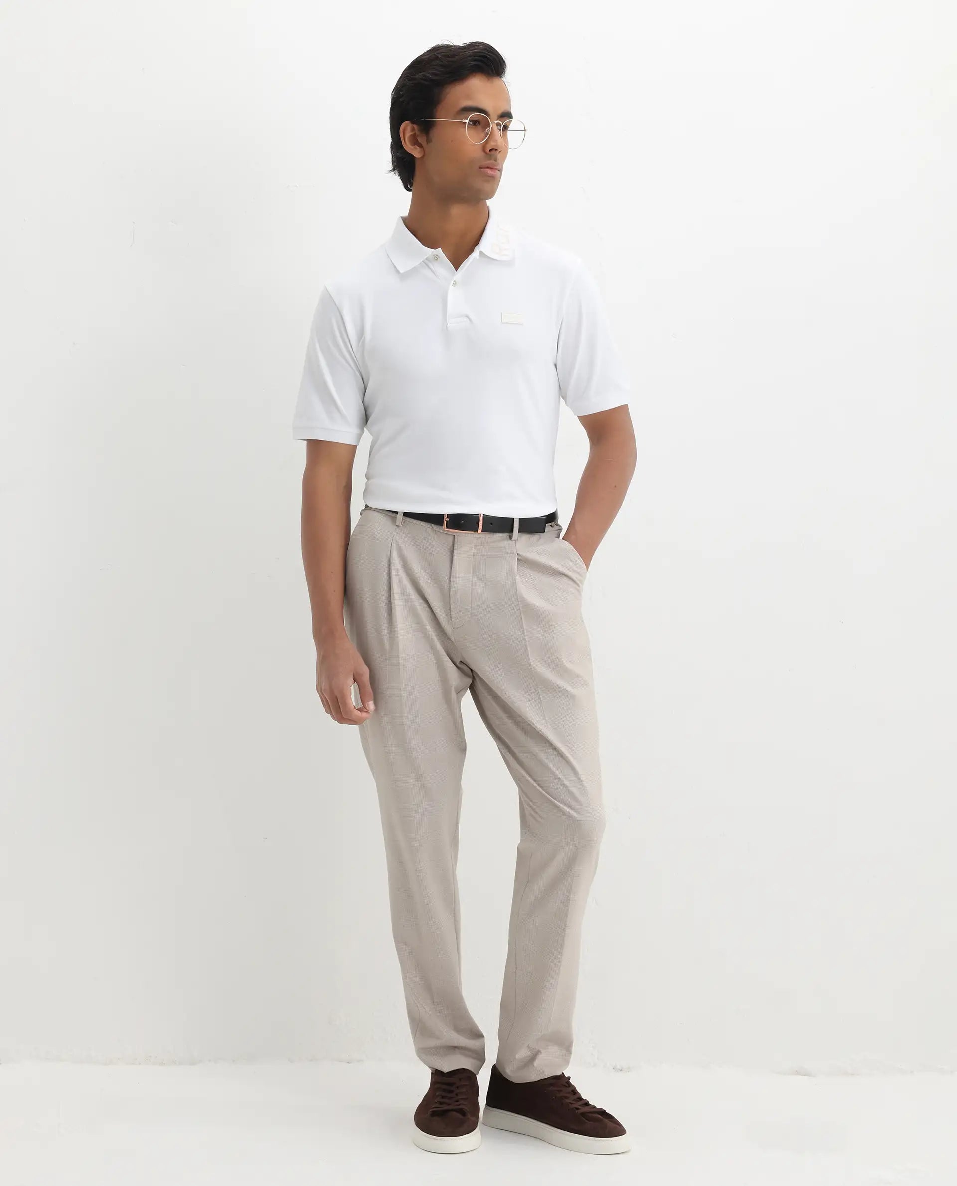 Rare Rabbit Men's Vinc White Cotton Plain Regular Fit Half Sleeve Polo