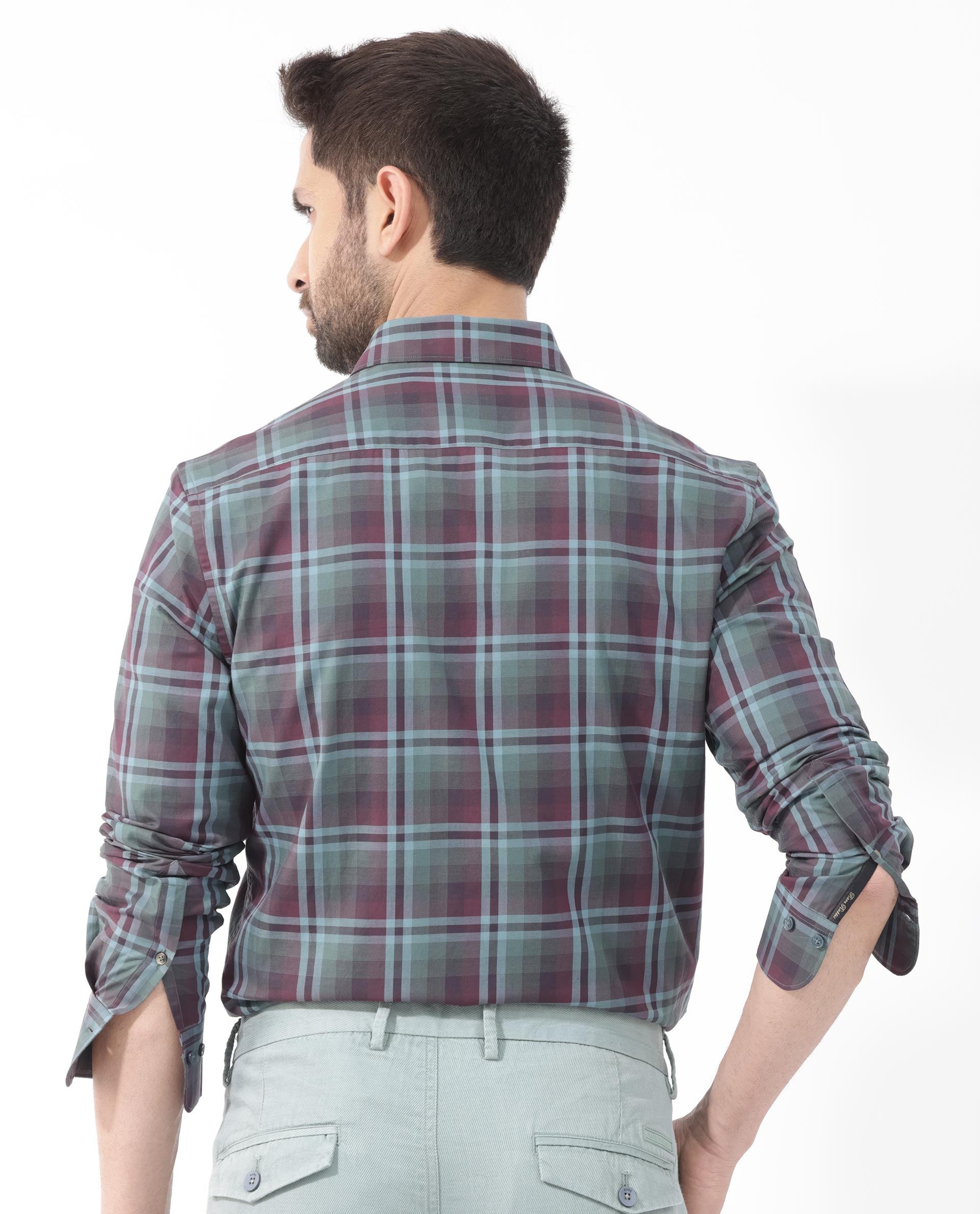 Rare Rabbit Men's Vinet Dark Maroon Regular Collar Full Sleeves Button Closure Check Shirt