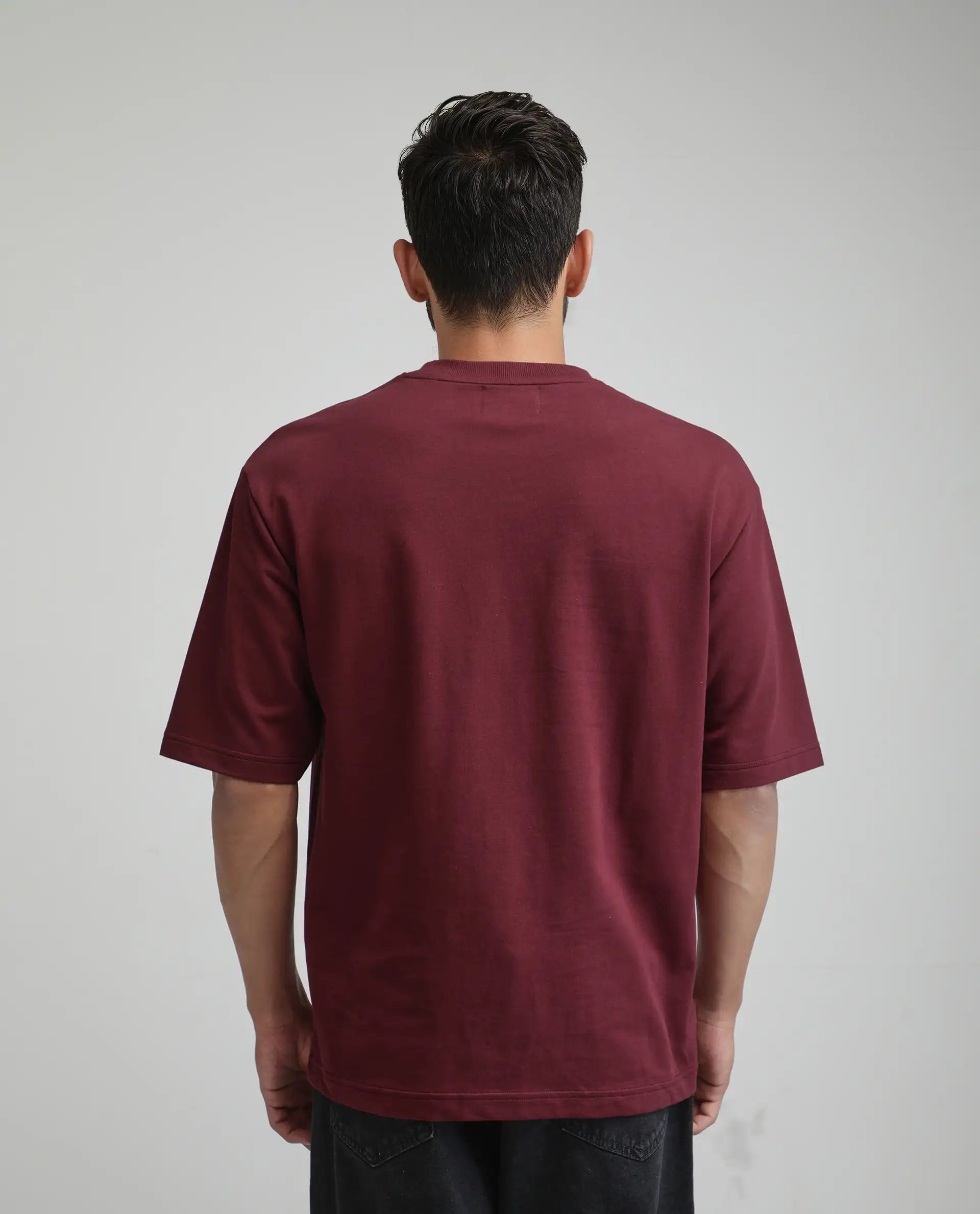 Rare Rabbit Men's Vino Dark Red Cotton Graphic Print Oversized Fit Half Sleeve Crew Neck T-Shirt
