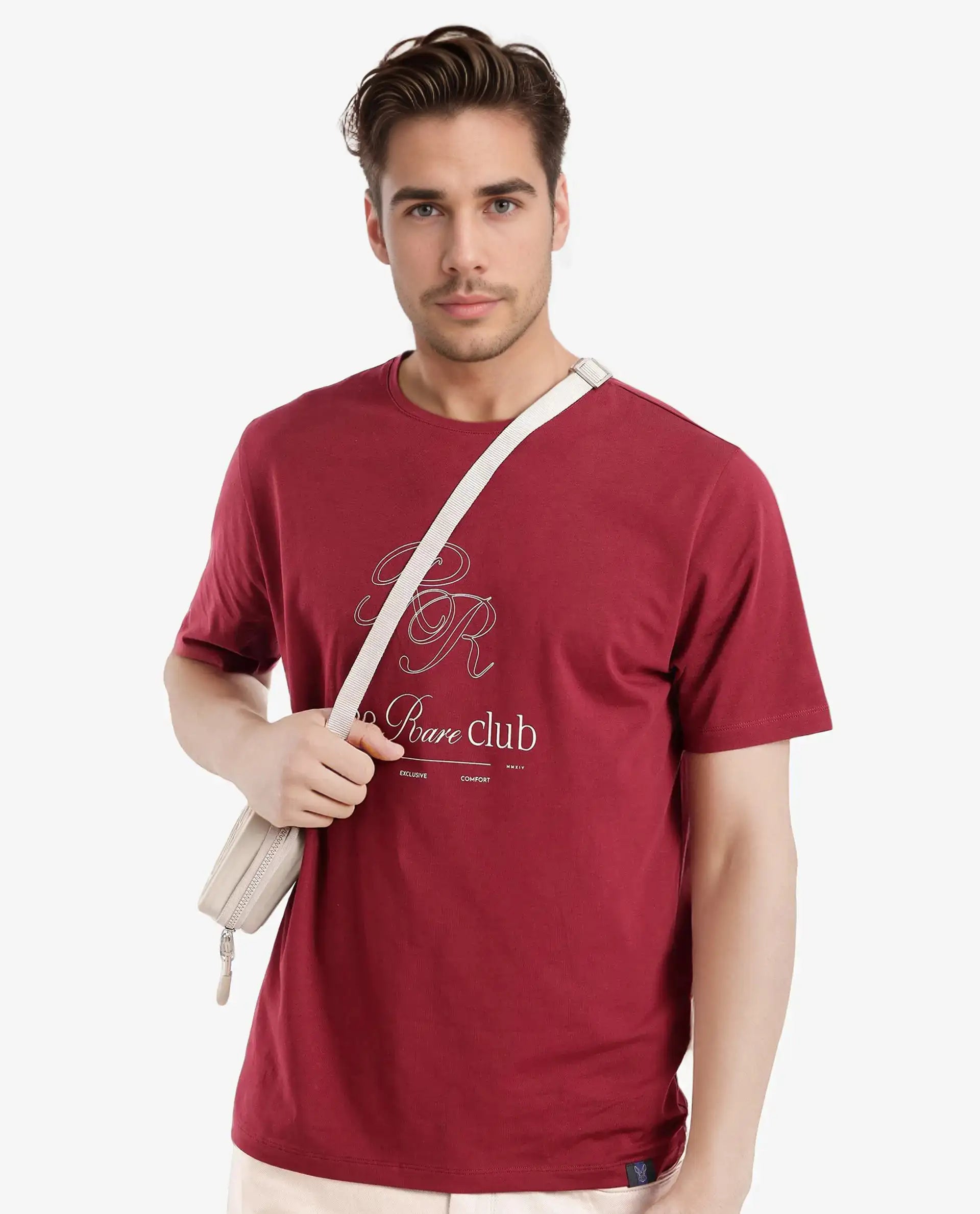 Rare Rabbit Men's Cotton Blend Plain Regular Fit Half Sleeve Crew Neck T-Shirt