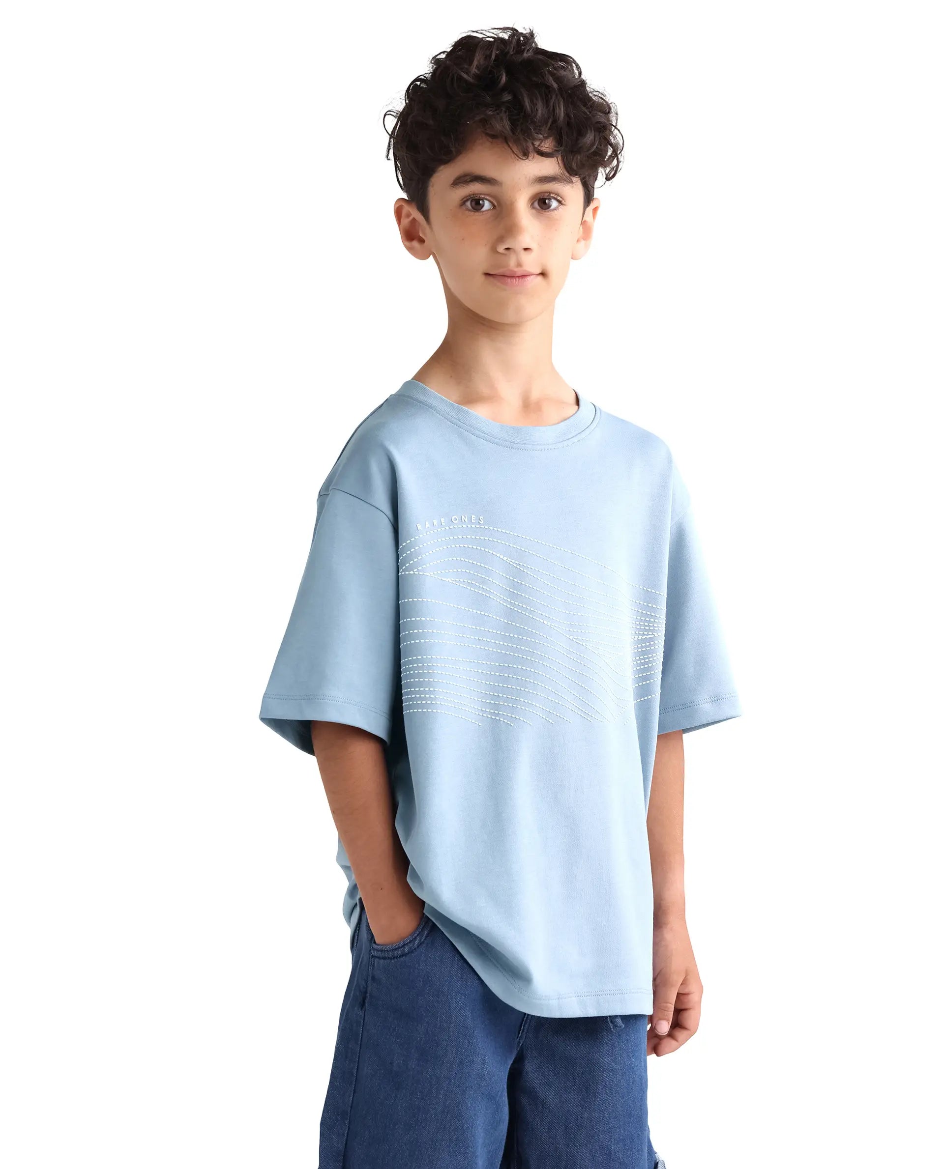 Rare Ones Kids Vint-K Blue Cotton Half Sleeve Graphic Print Slip-On Closure Regular Fit T-Shirt