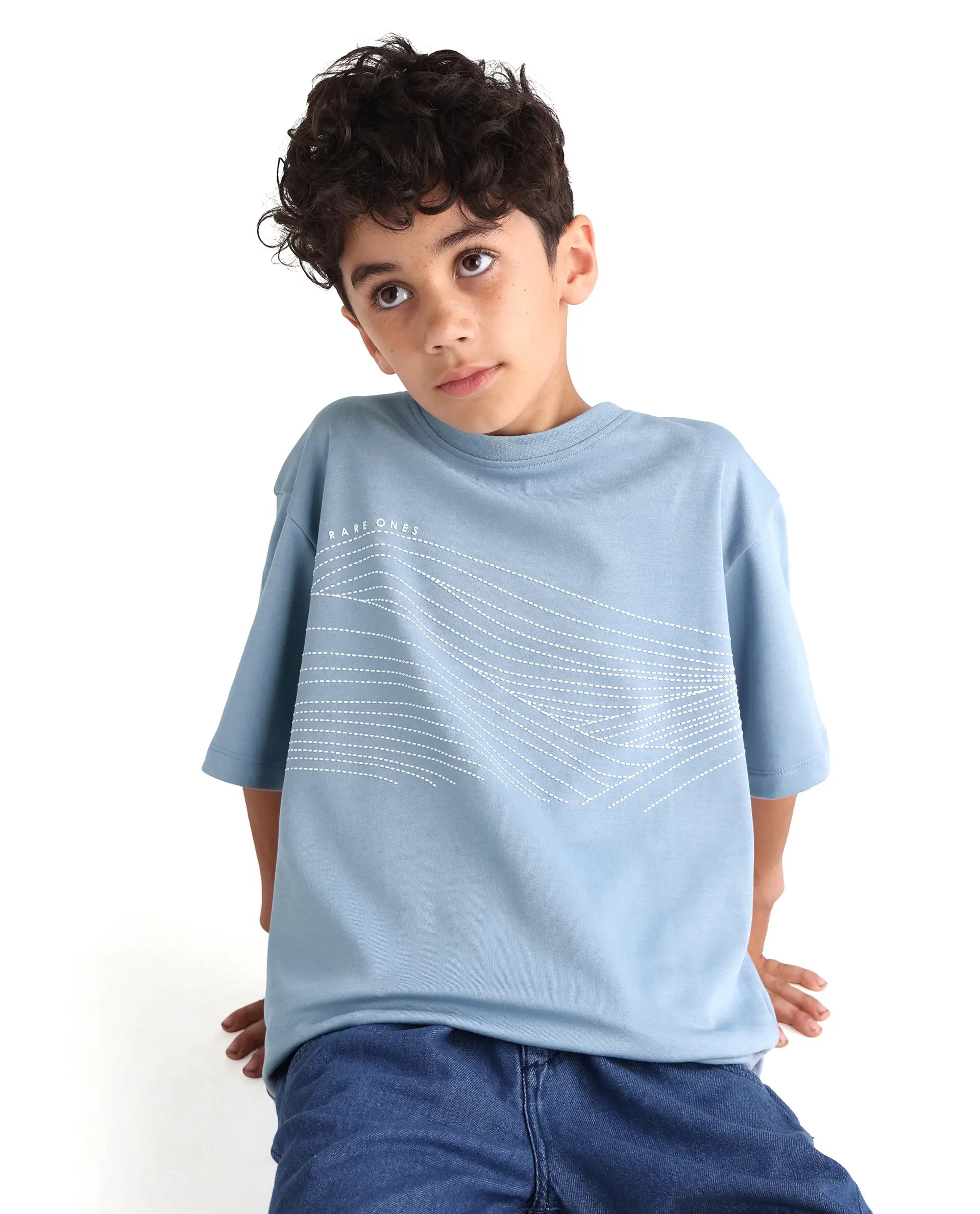 Rare Ones Kids Vint-K Blue Cotton Half Sleeve Graphic Print Slip-On Closure Regular Fit T-Shirt
