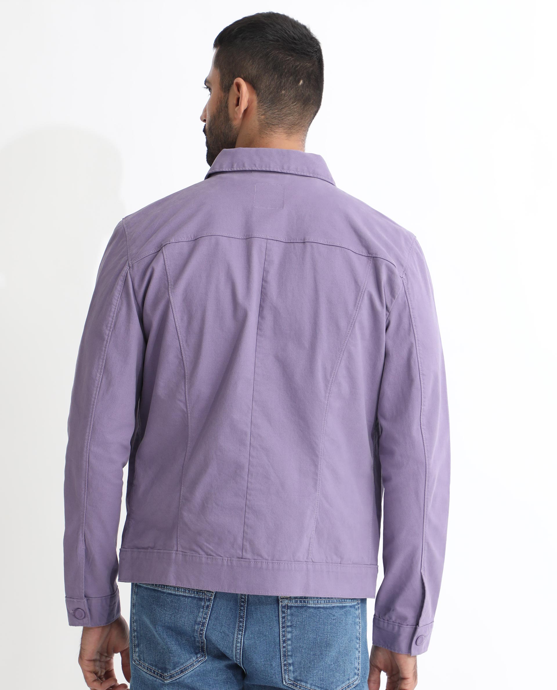 Rare Rabbit Men's Vintage Pastel Purple Plain Denim Trucker Jacket