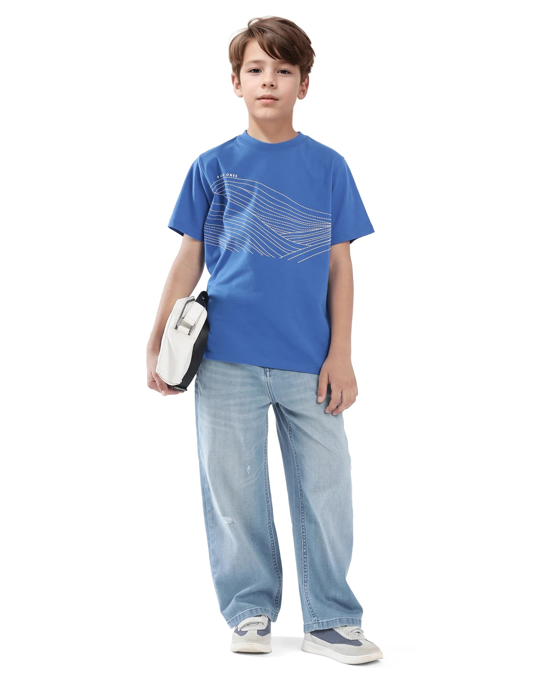 Rare Ones Kids Vint-K Blue Cotton Half Sleeve Graphic Print Slip-On Closure Regular Fit T-Shirt