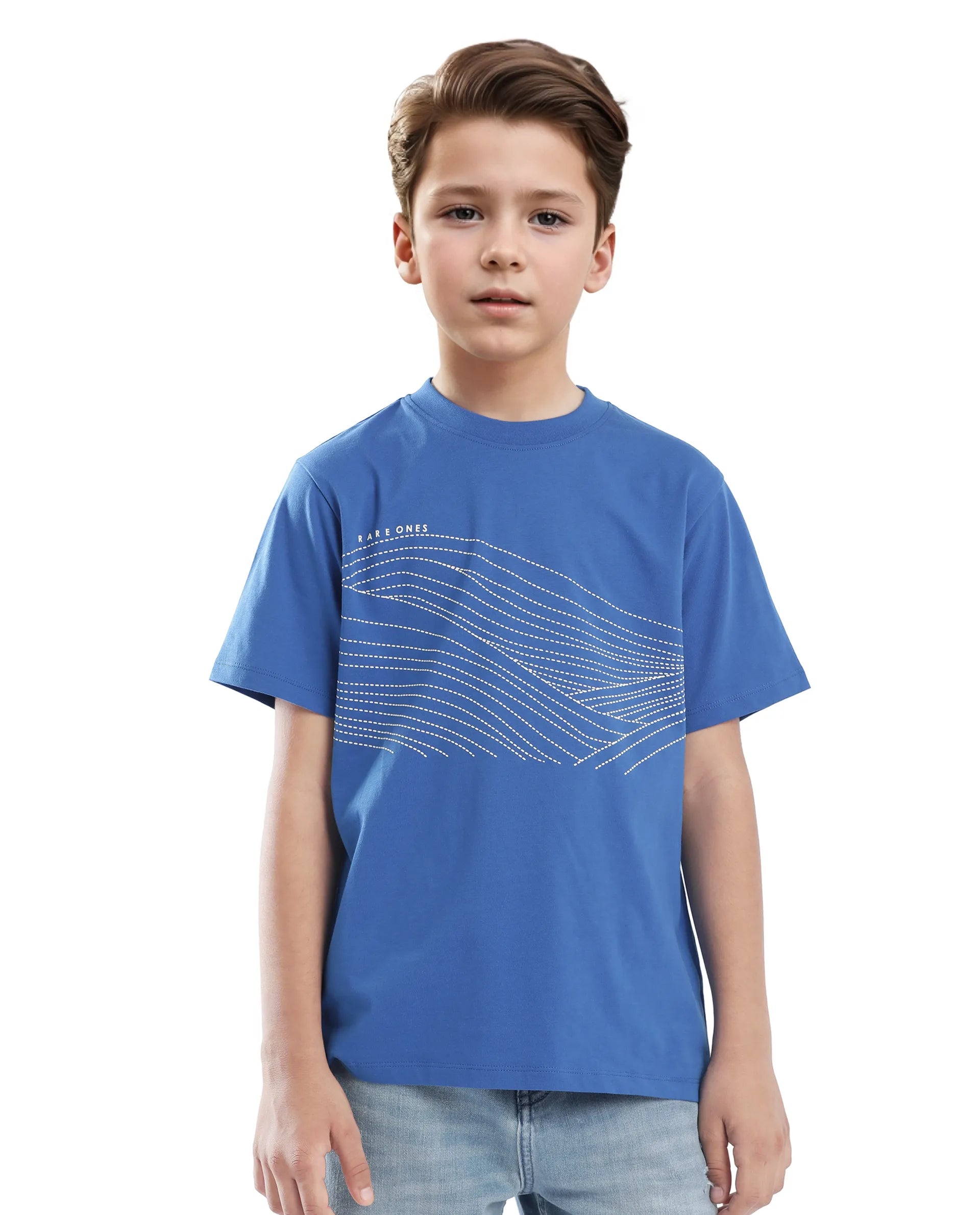 Rare Ones Kids Vint-K Blue Cotton Half Sleeve Graphic Print Slip-On Closure Regular Fit T-Shirt