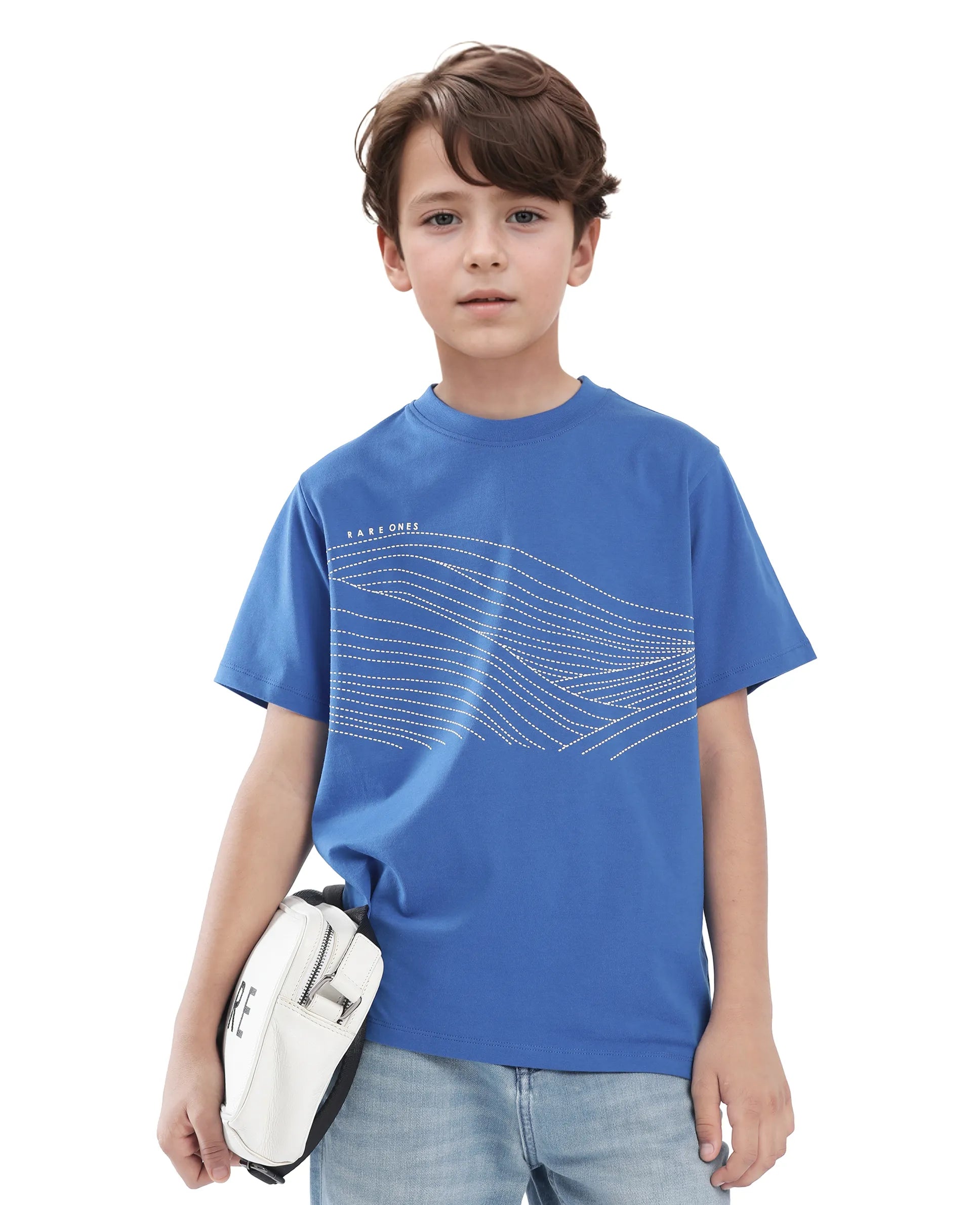 Rare Ones Kids Vint-K Blue Cotton Half Sleeve Graphic Print Slip-On Closure Regular Fit T-Shirt