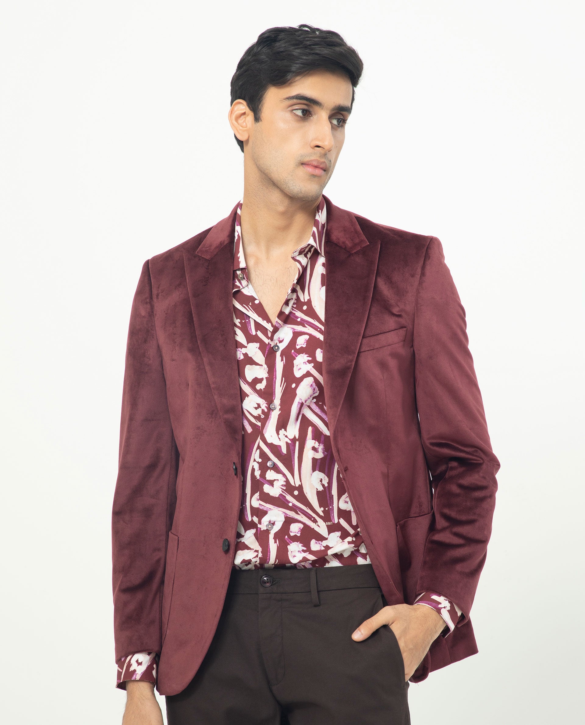 Rare Rabbit Men's Visker Brown Viscose Fabric Abstract Print Full Sleeves Shirt