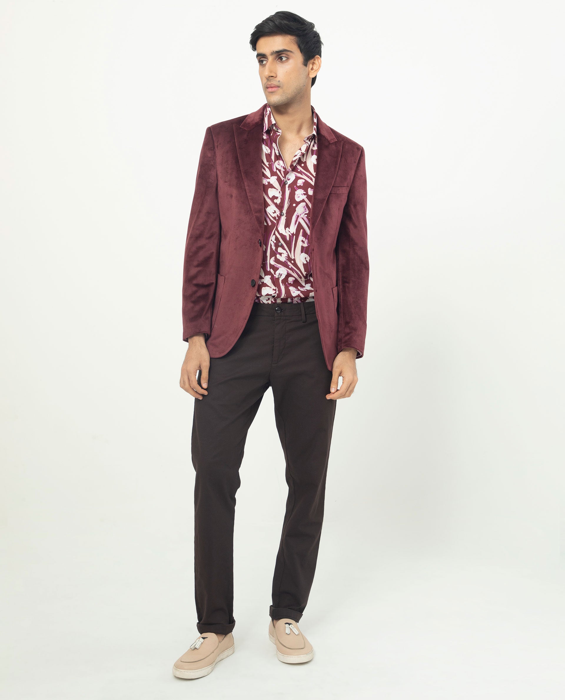 Rare Rabbit Men's Visker Brown Viscose Fabric Abstract Print Full Sleeves Shirt