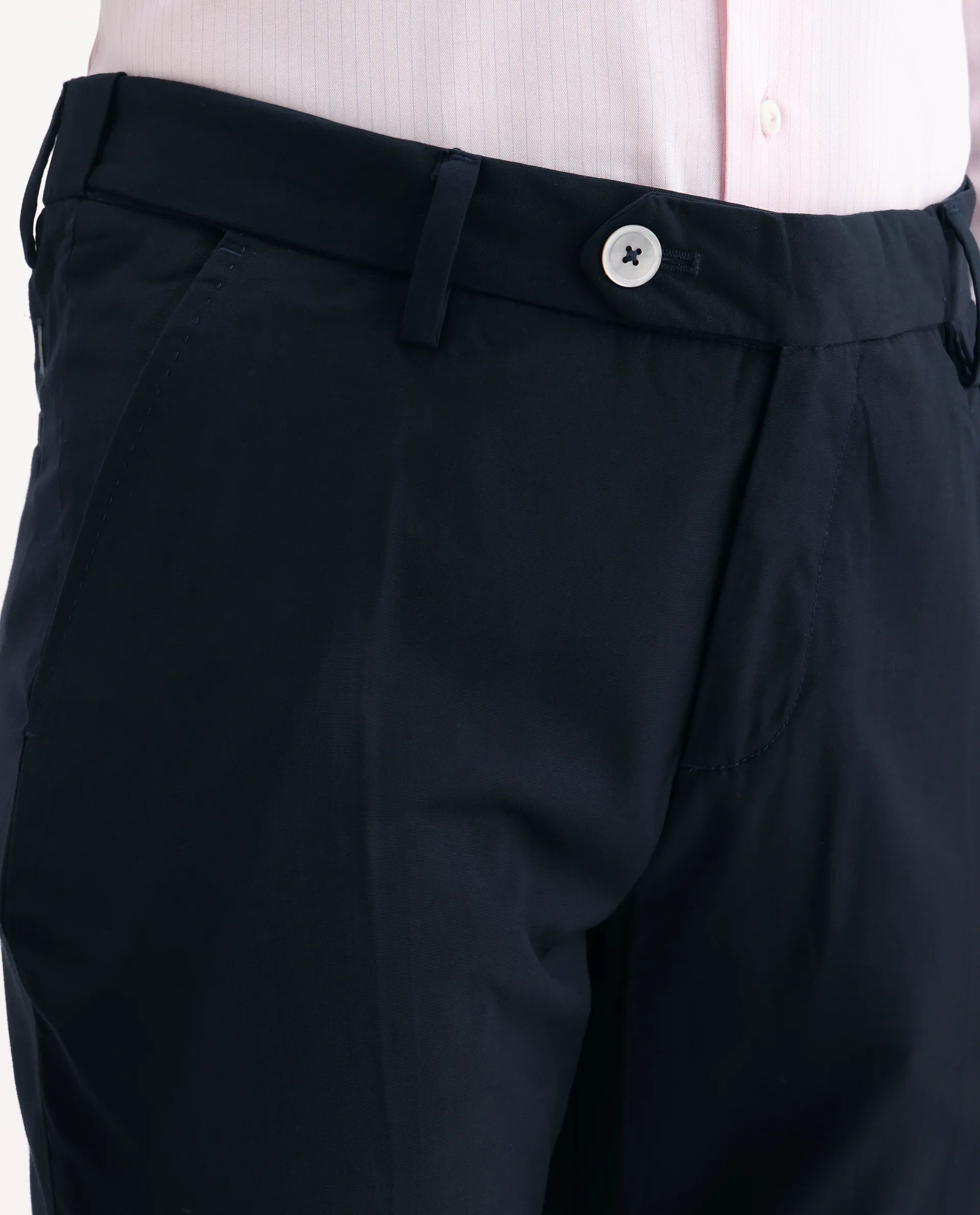 Rare Rabbit Men's Vitaro Navy Polyester Plain Regular Fit Trouser