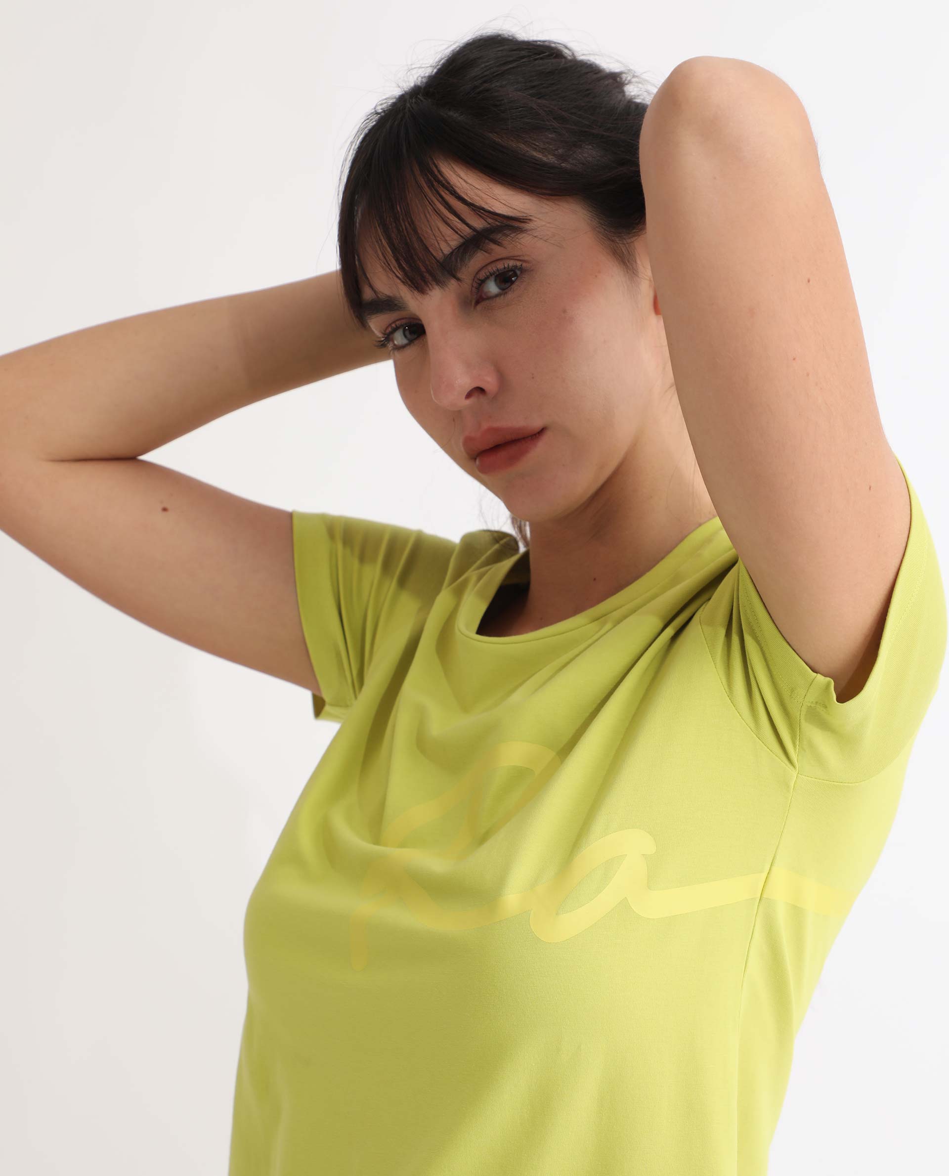 Rareism Women Vivian Flouroscent Green Regular Fit Half Sleeves Solid Crew Neck T-Shirt