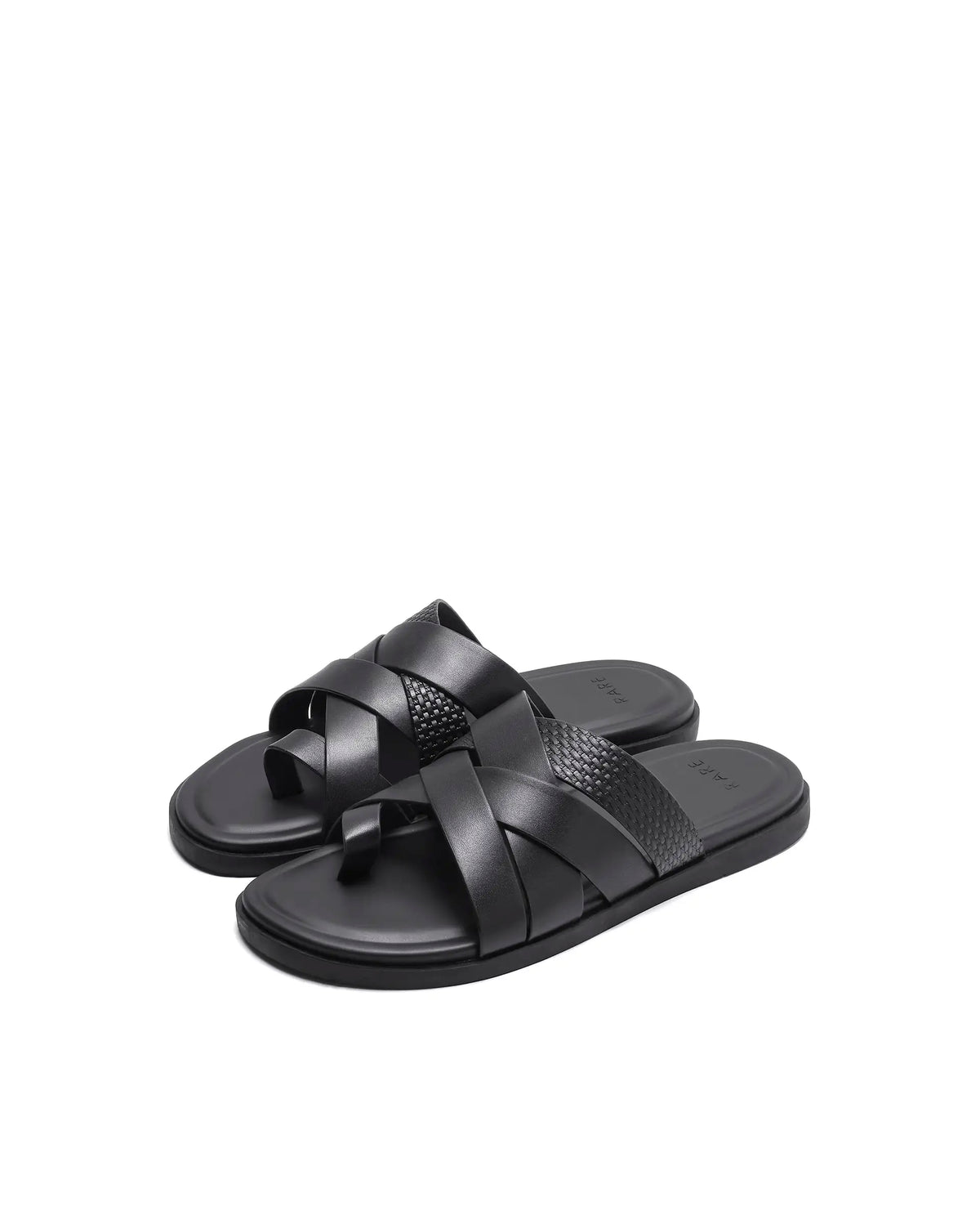 Rarez Men's Vivi Black Leather Regular Sandal