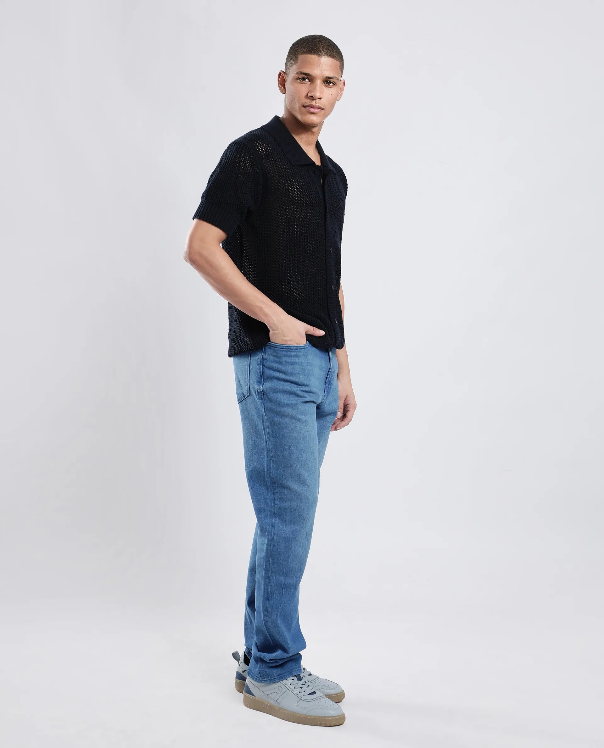 Rare Rabbit Men's Vlad-4 Blue Cotton Blend Plain Morris Regular Fit Jeans