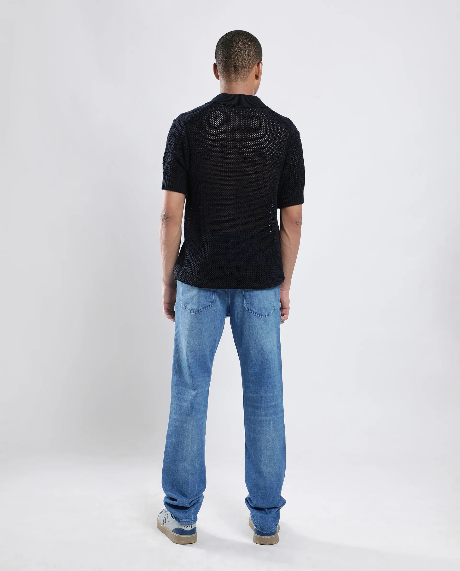 Rare Rabbit Men's Vlad-4 Blue Cotton Blend Plain Morris Regular Fit Jeans