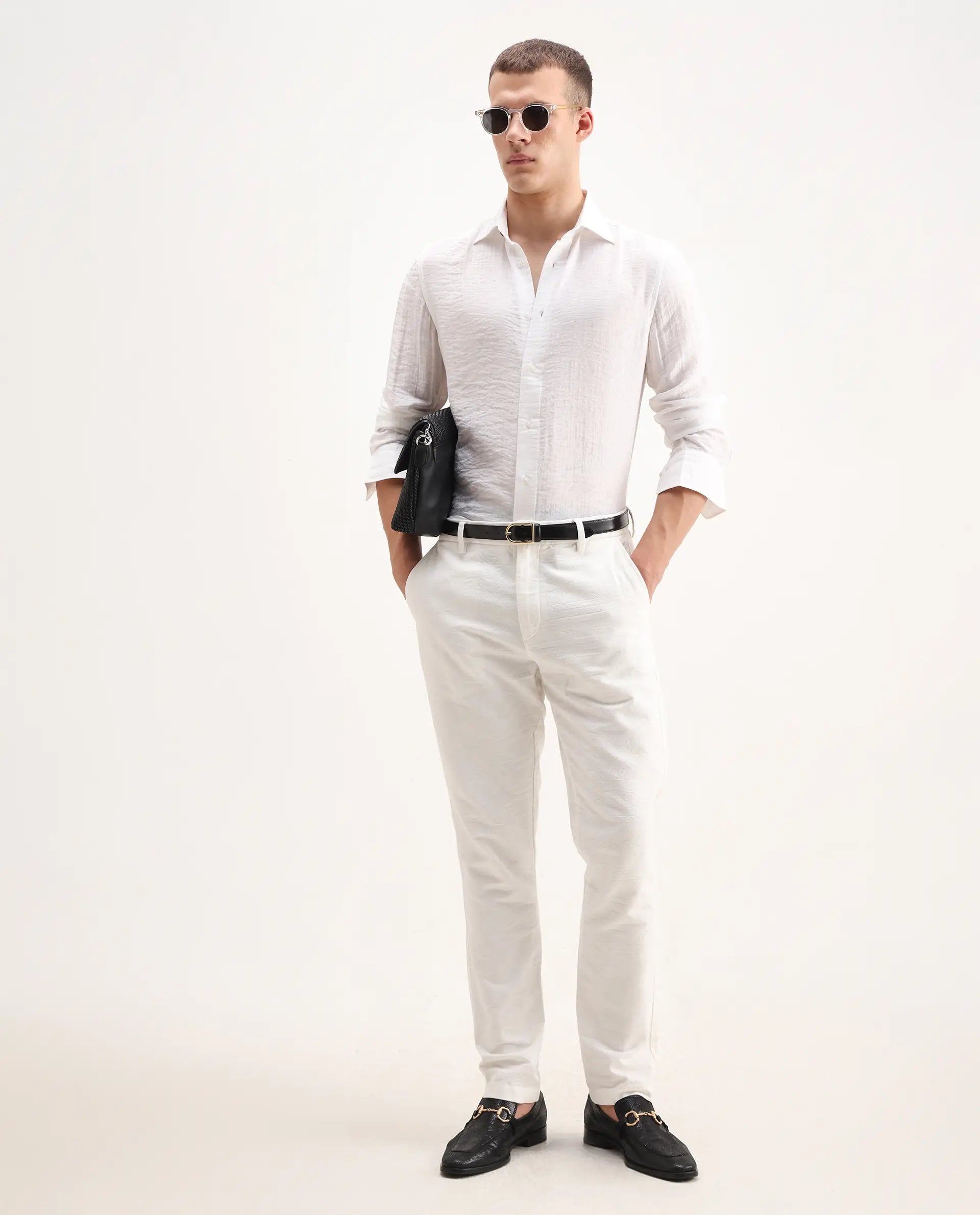 Rare Rabbit Men's Vobrin White Cotton Plain Regular Fit Full Sleeve Collared Shirt