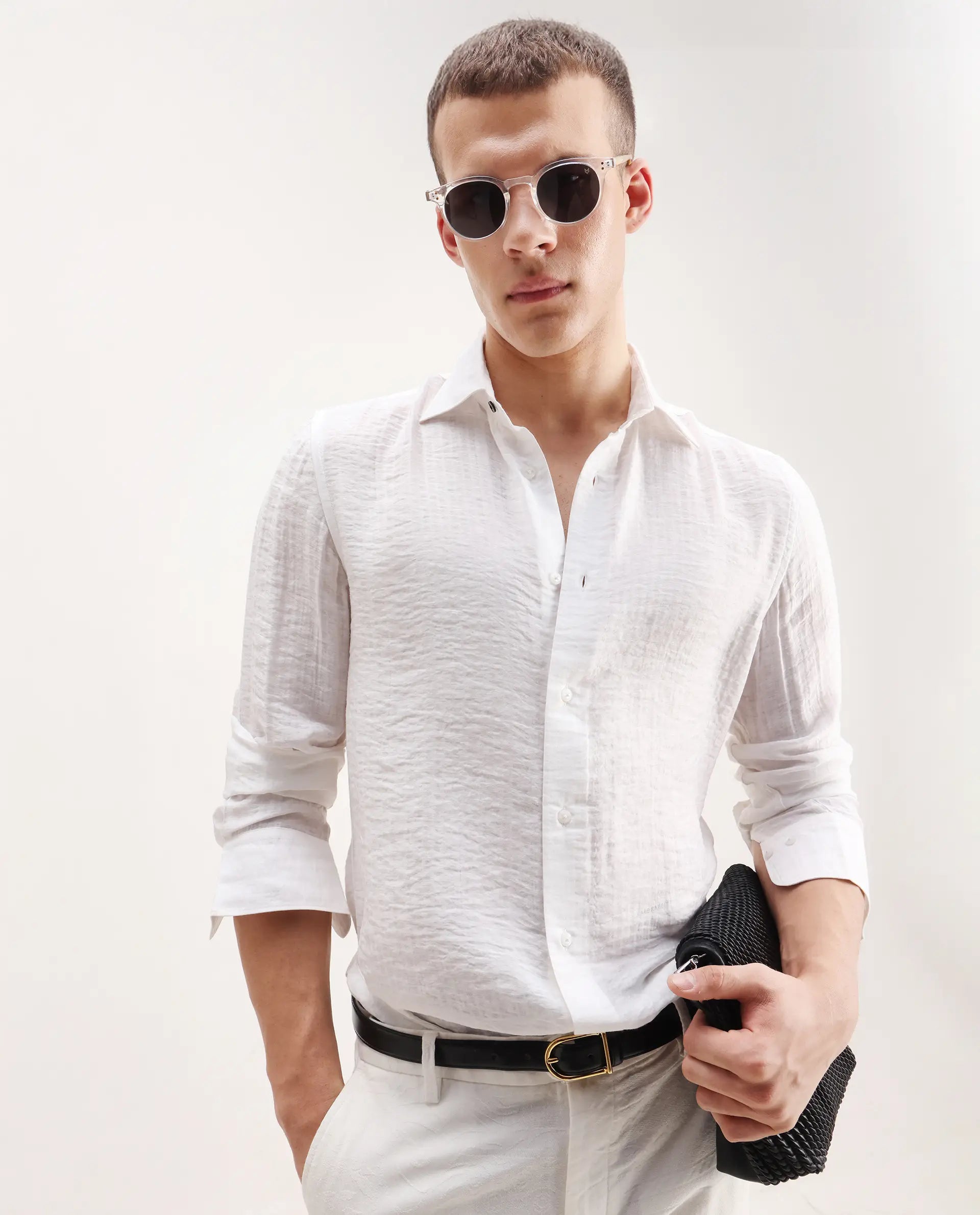 Rare Rabbit Men's Vobrin White Cotton Plain Regular Fit Full Sleeve Collared Shirt