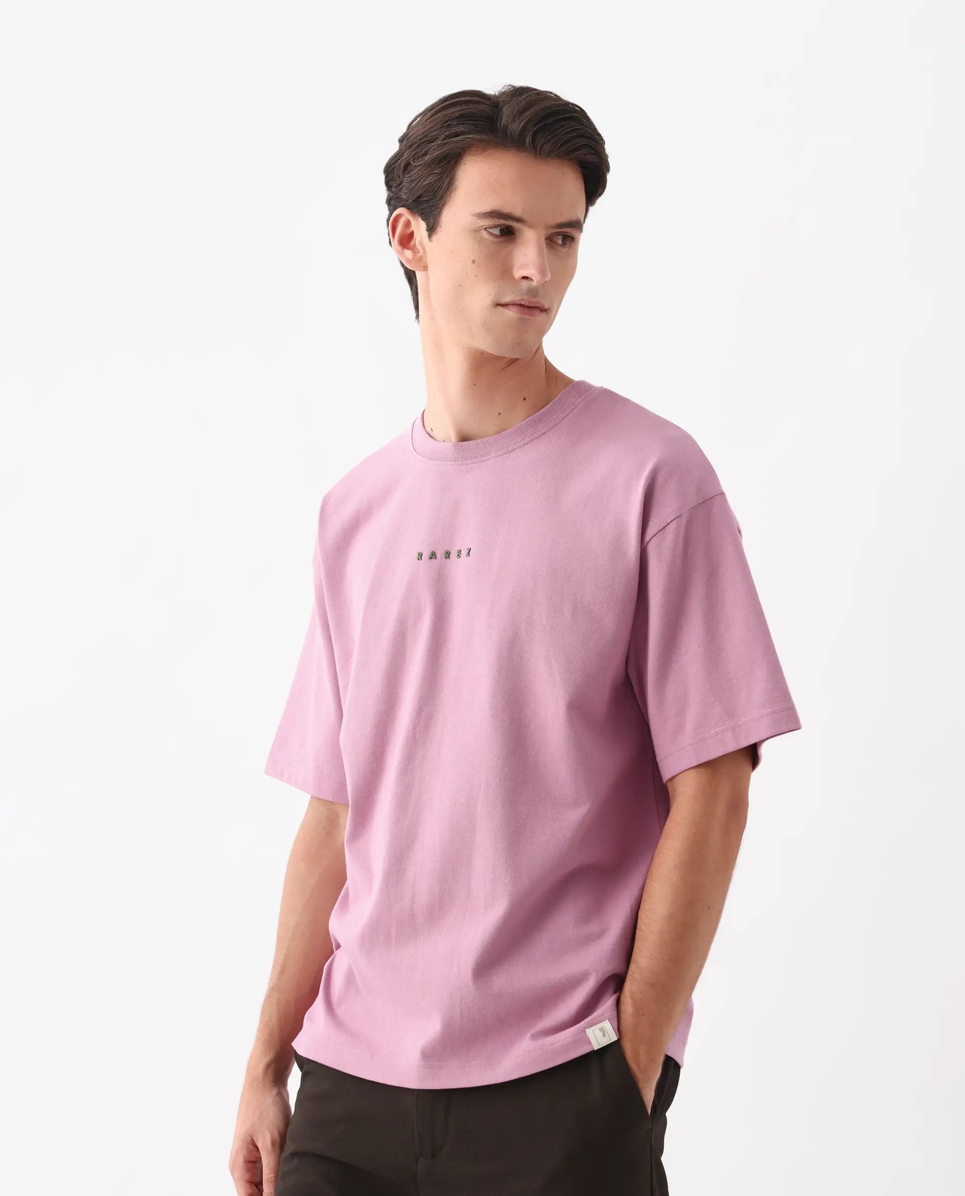 Rare Rabbit Men's Voiz Pink Cotton Graphic Print Oversized Fit Half Sleeve Crew Neck T-Shirt