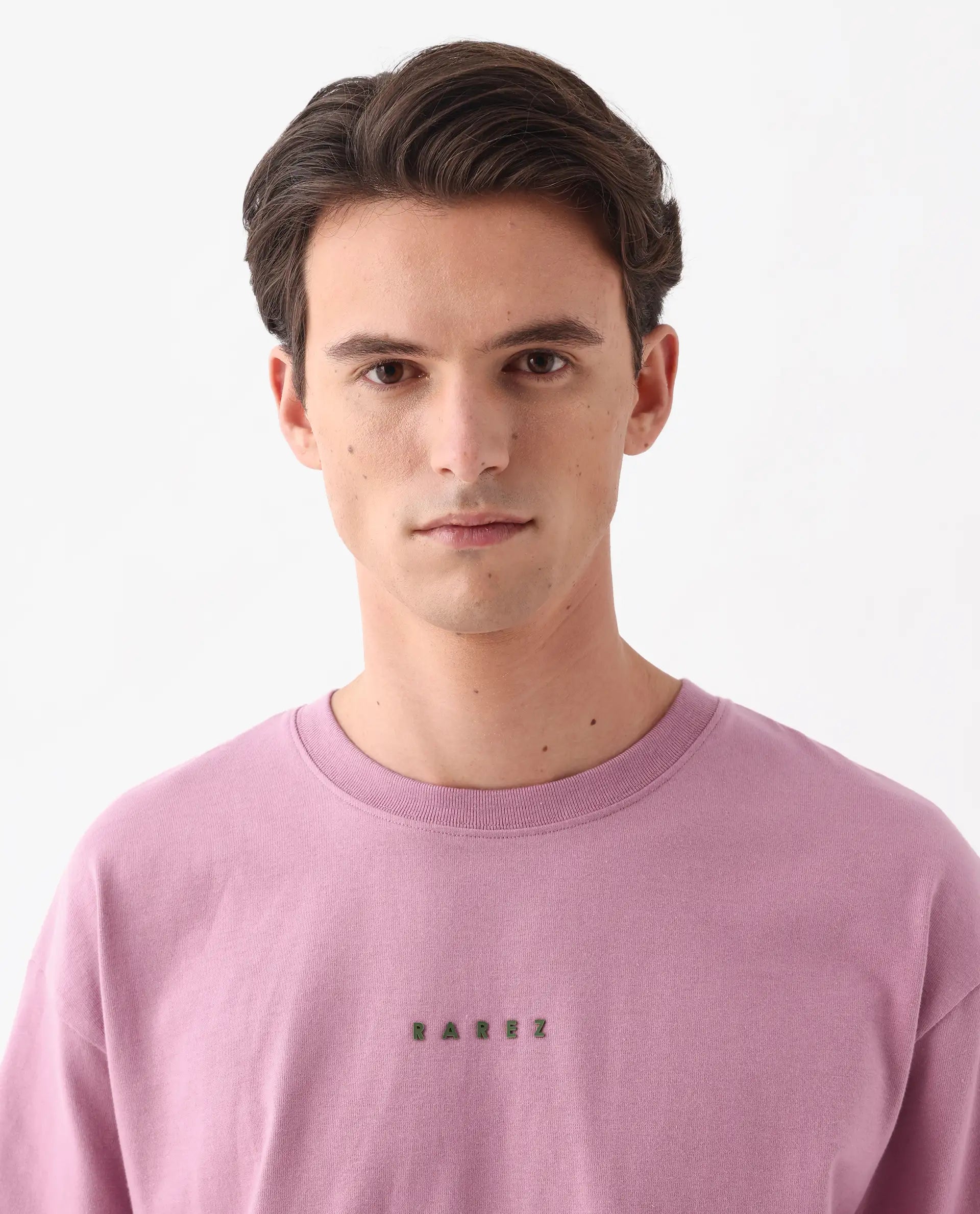 Rare Rabbit Men's Voiz Pink Cotton Graphic Print Oversized Fit Half Sleeve Crew Neck T-Shirt