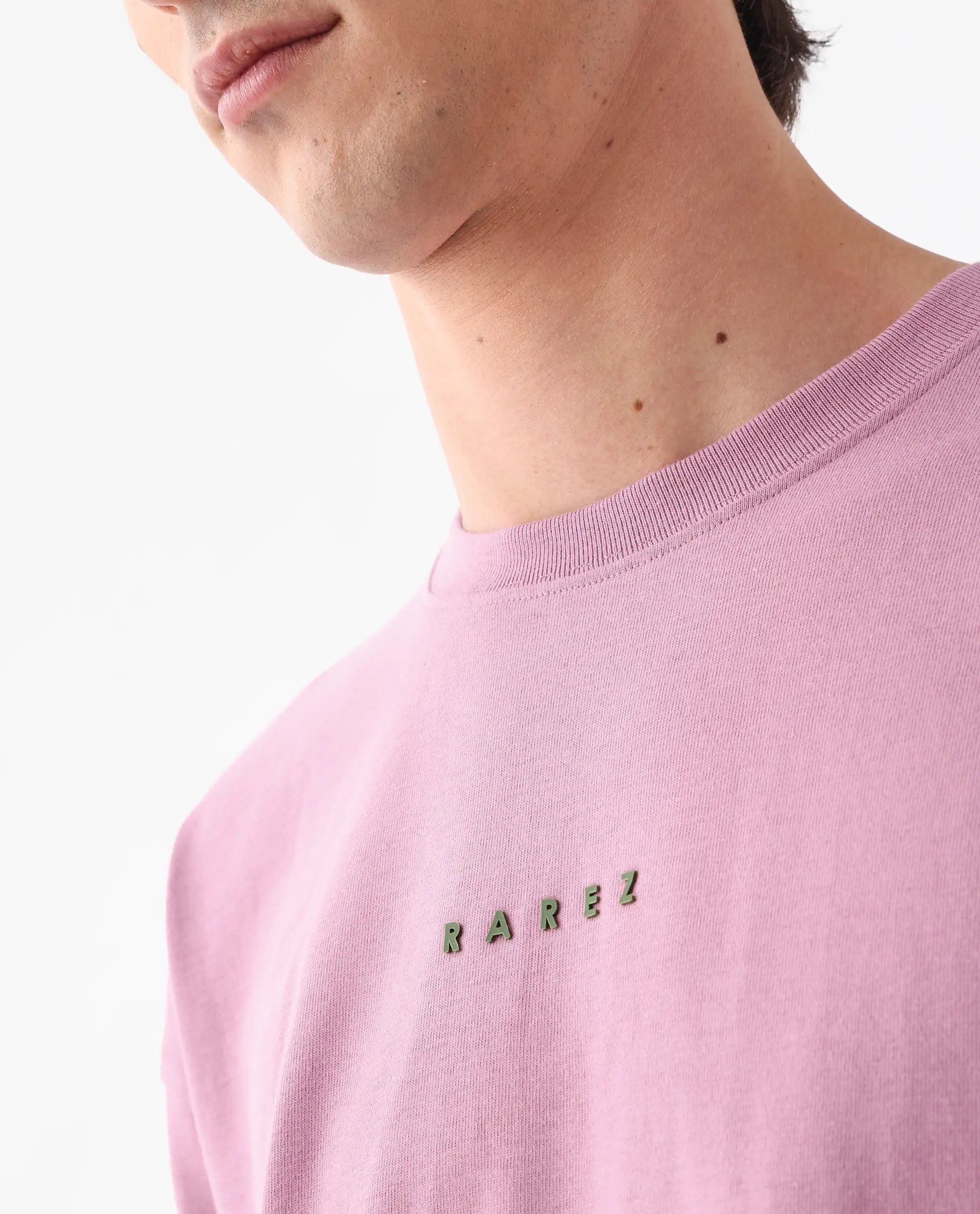 Rare Rabbit Men's Voiz Pink Cotton Graphic Print Oversized Fit Half Sleeve Crew Neck T-Shirt