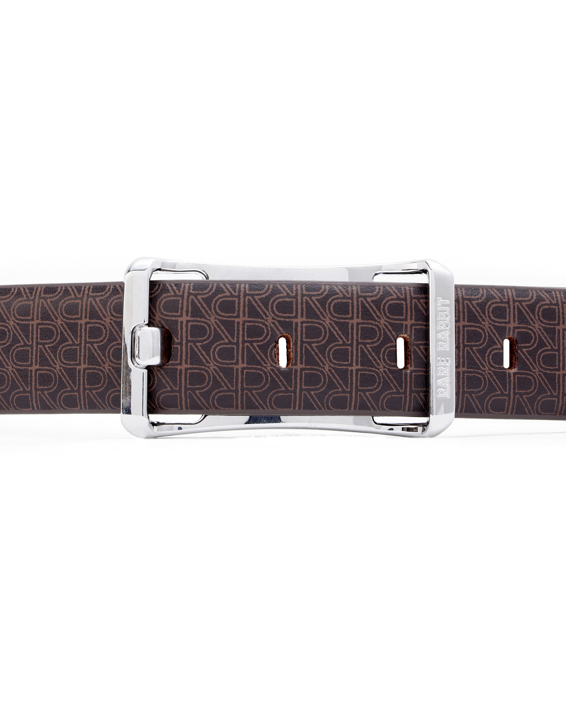 Rare Rabbit Men's Volde Brown Reversible Monogram Print Gun Metal Belt