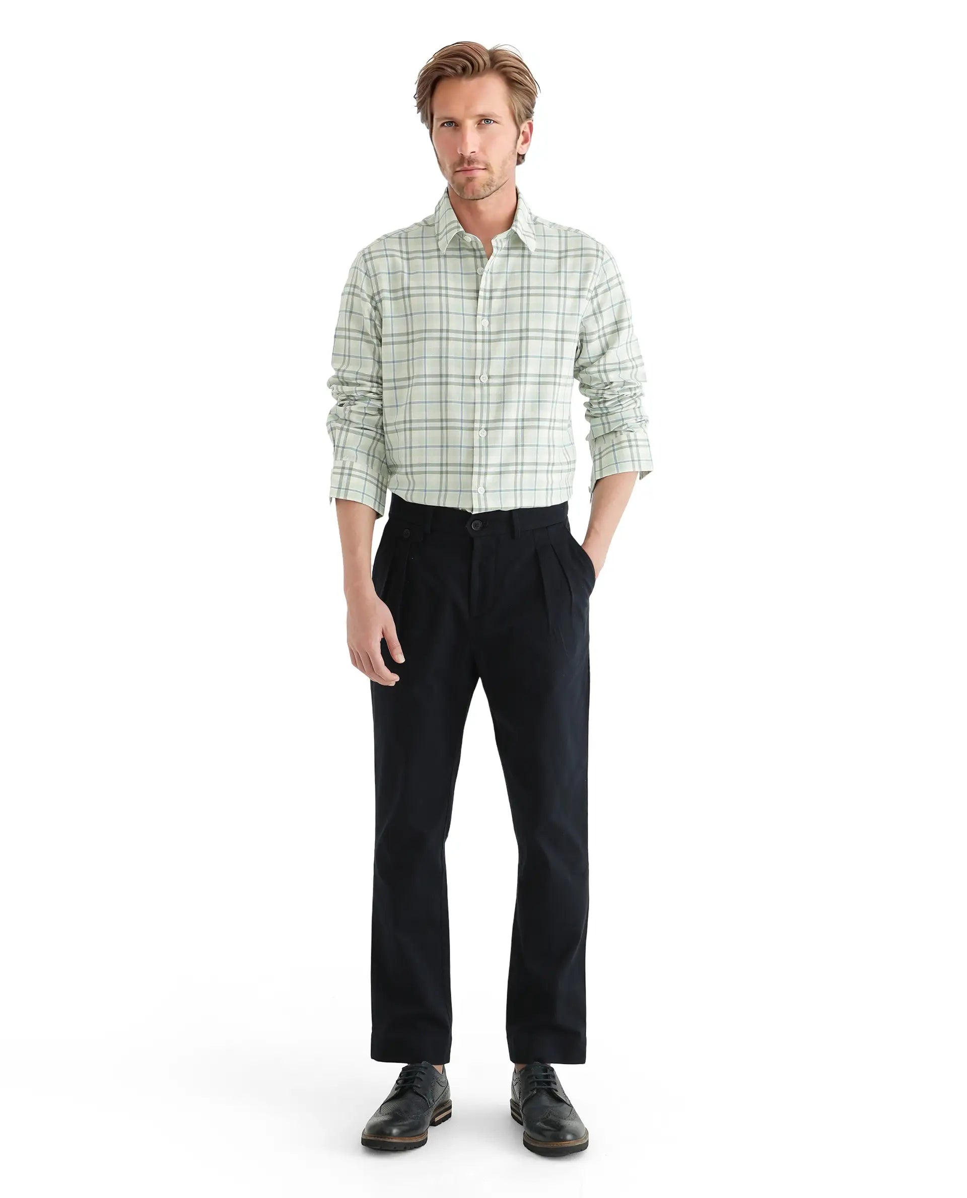 Rare Rabbit Men's Volgos Pastel Green Cotton Fabric Full Sleeve Regular Fit Check Printed ShirtClosure Printed Shirt