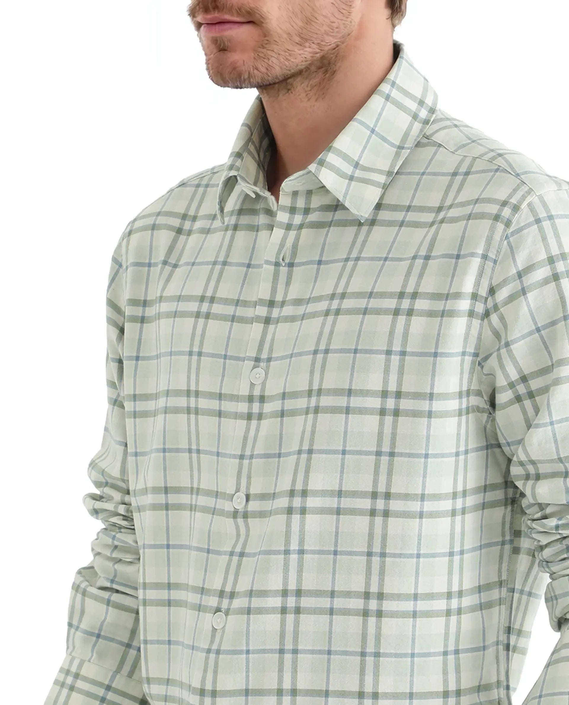 Rare Rabbit Men's Volgos Pastel Green Cotton Fabric Full Sleeve Regular Fit Check Printed ShirtClosure Printed Shirt