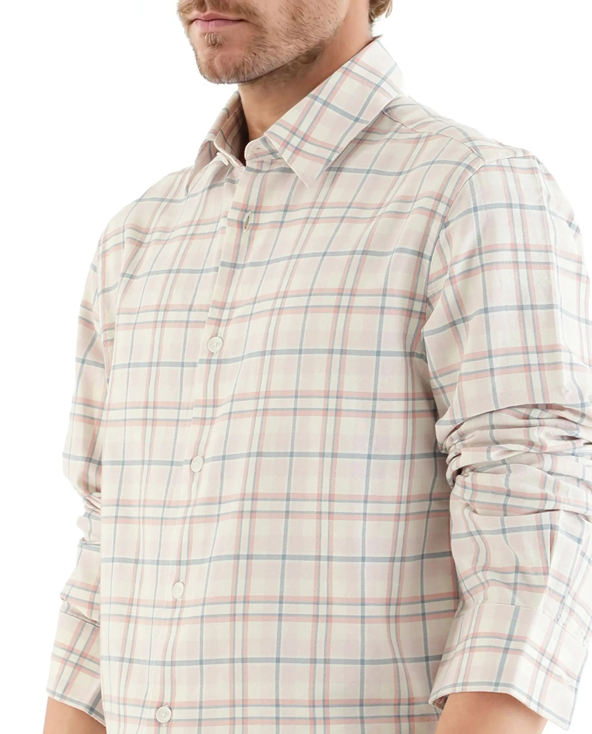 Rare Rabbit Men's Volgos Pastel Pink Cotton Fabric Full Sleeve Regular Fit Check Printed Shirt