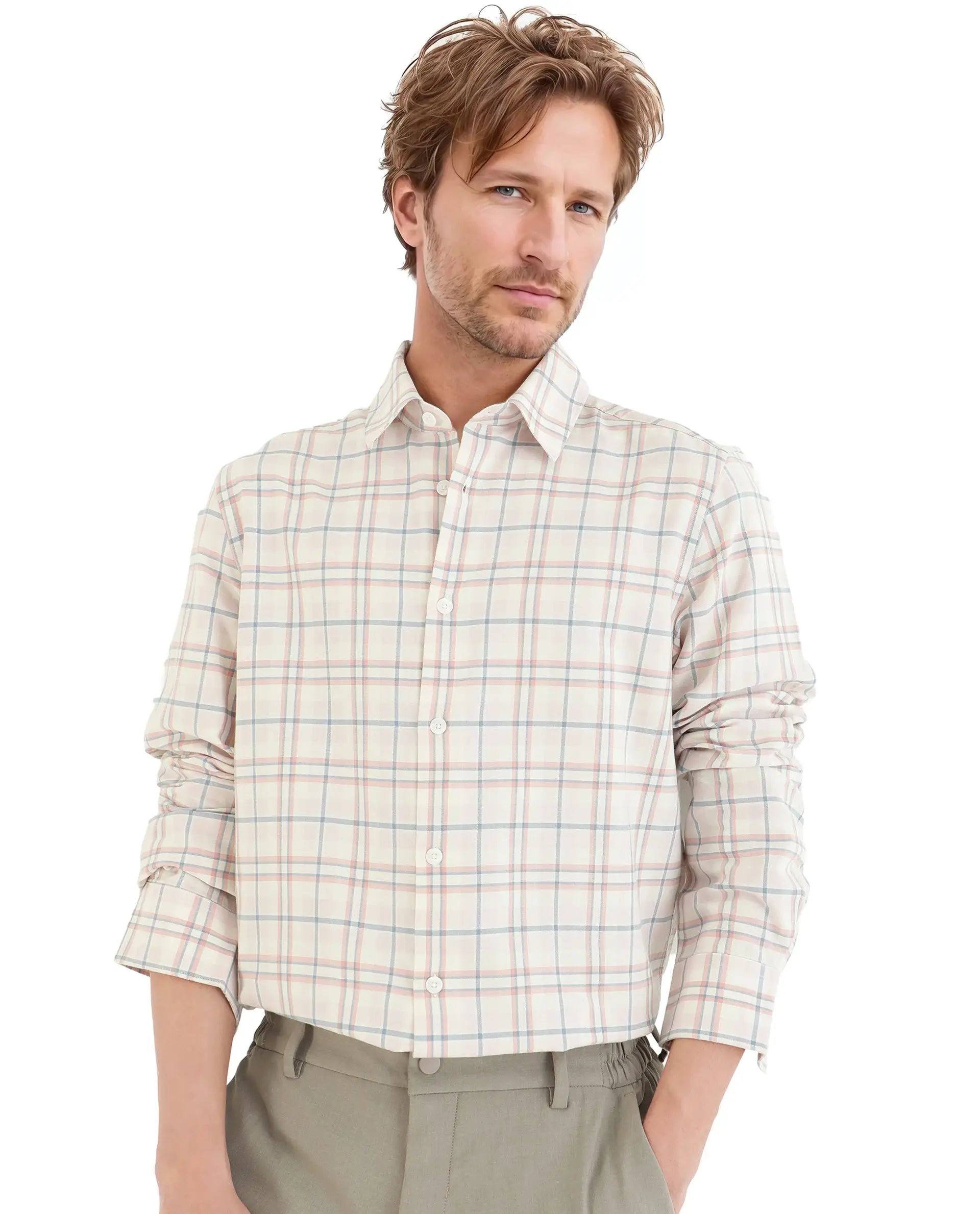 Rare Rabbit Men's Volgos Pastel Pink Cotton Fabric Full Sleeve Regular Fit Check Printed Shirt