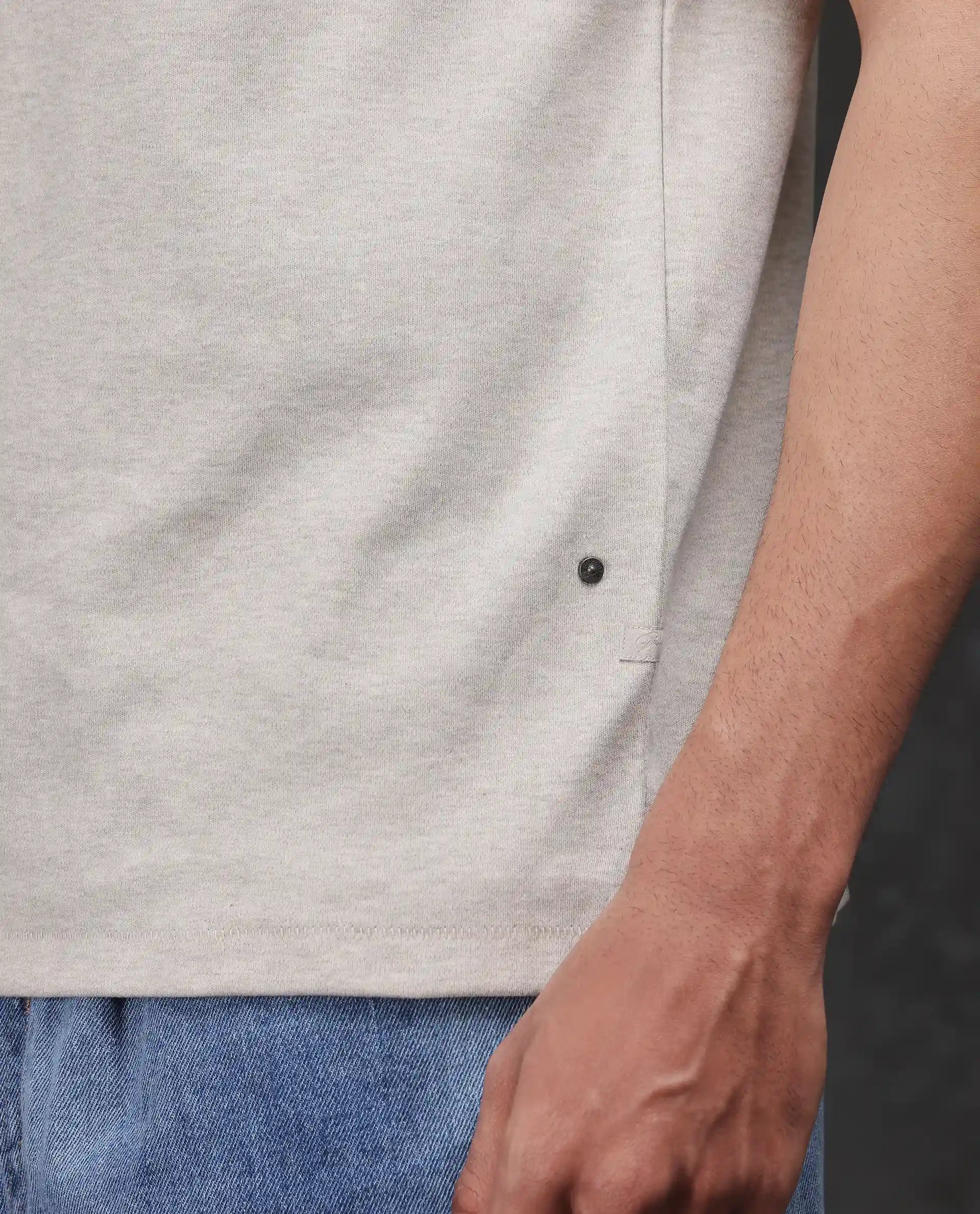 Rare Rabbit Men Volt-Mel Beige Cotton Fabric Short Sleeve Crew Neck Regular Fit Plain T-Shirt