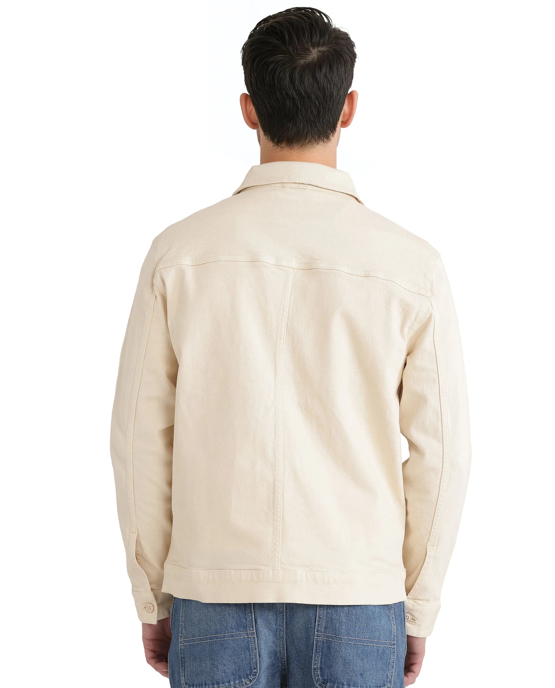 Rare Rabbit Men Volta Off White Cotton Blend Fabric Button Closure Two Front Flap Pocket Regular Fit Plain Jacket