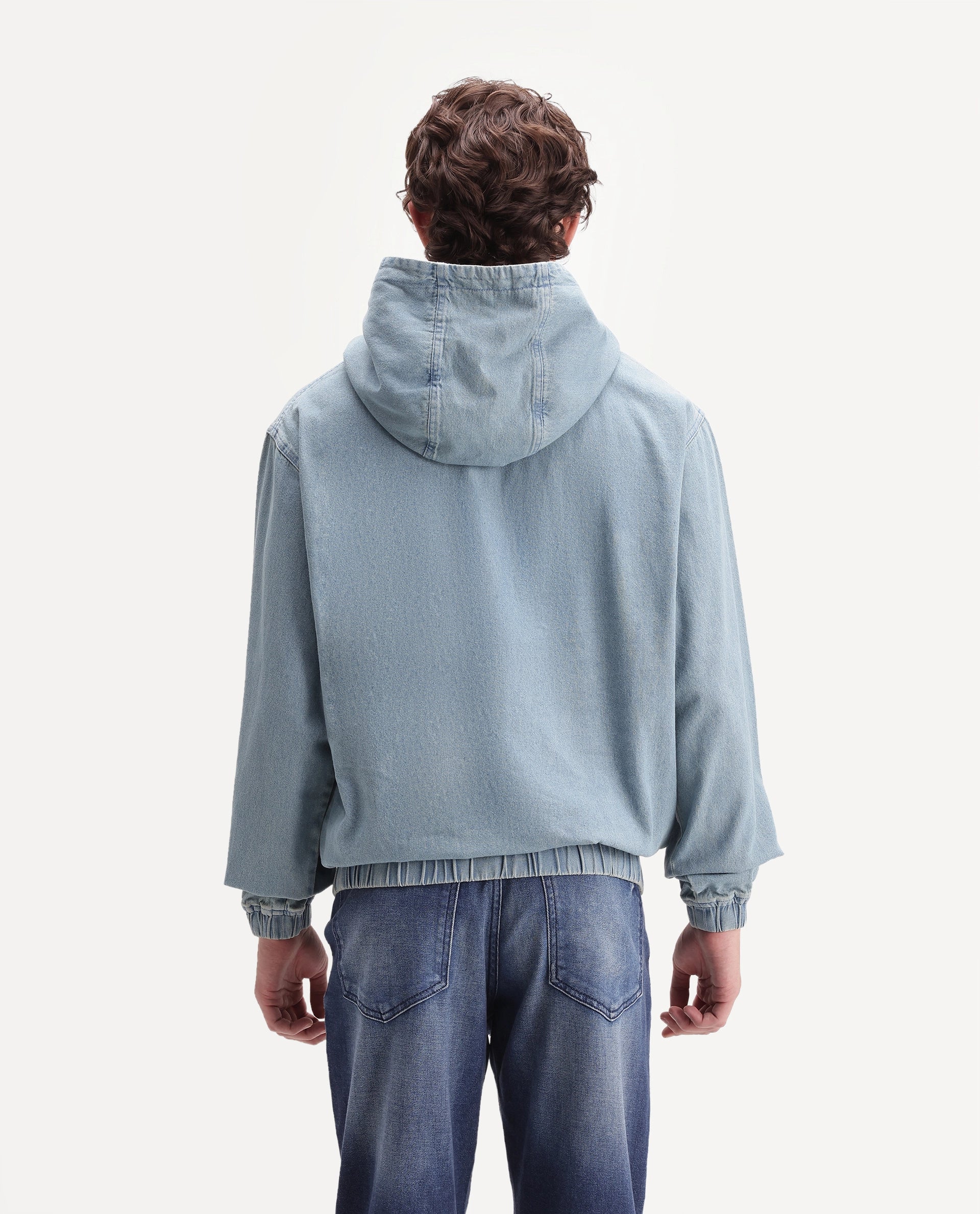 Rare Rabbit Men's Voltas Light Blue Cotton Plain Oversized Fit Full Sleeve Hooded Sweatshirt