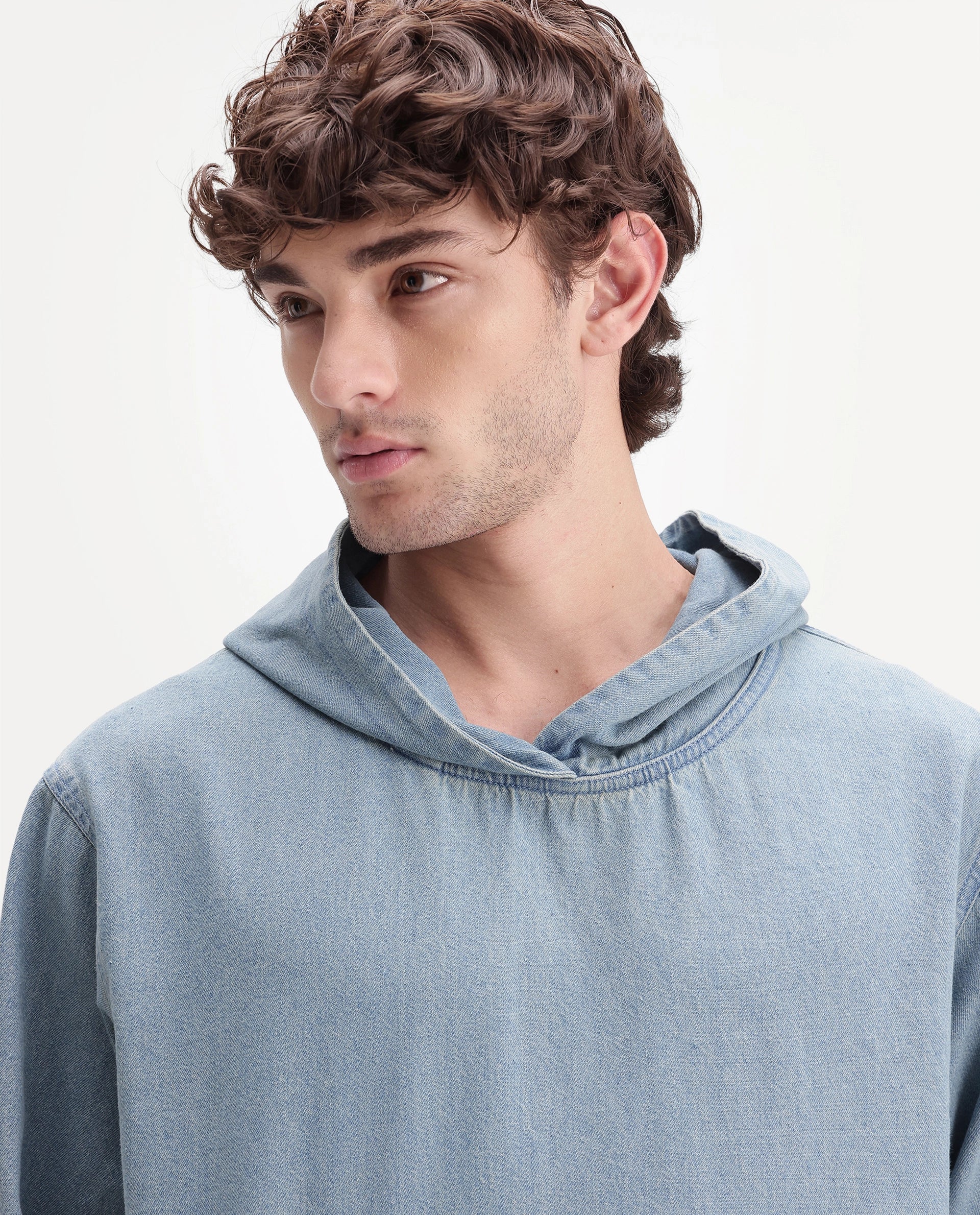 Rare Rabbit Men's Voltas Light Blue Cotton Plain Oversized Fit Full Sleeve Hooded Sweatshirt