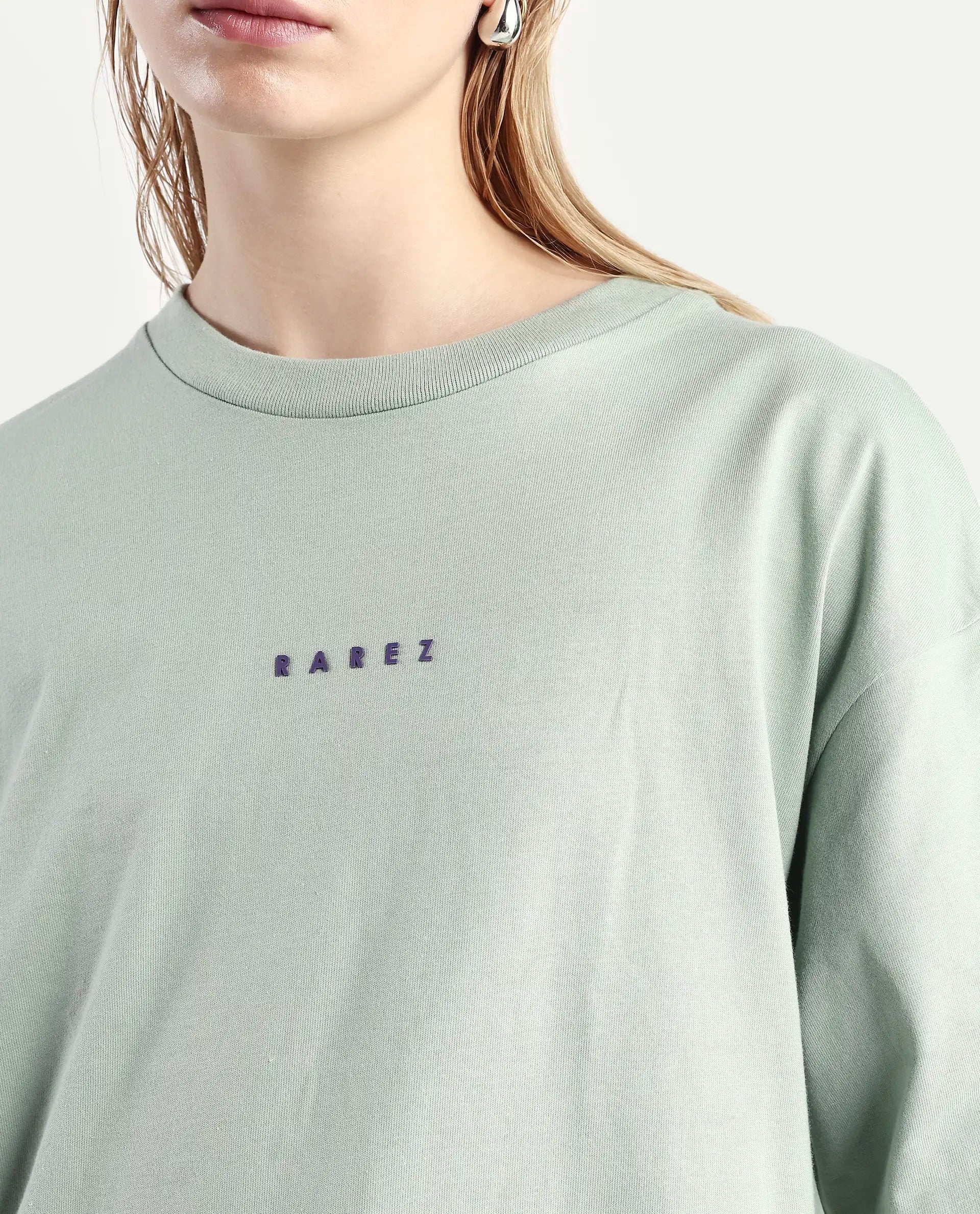 Rareism Women's Voltz Green Cotton Graphic Print Oversized T-Shirt
