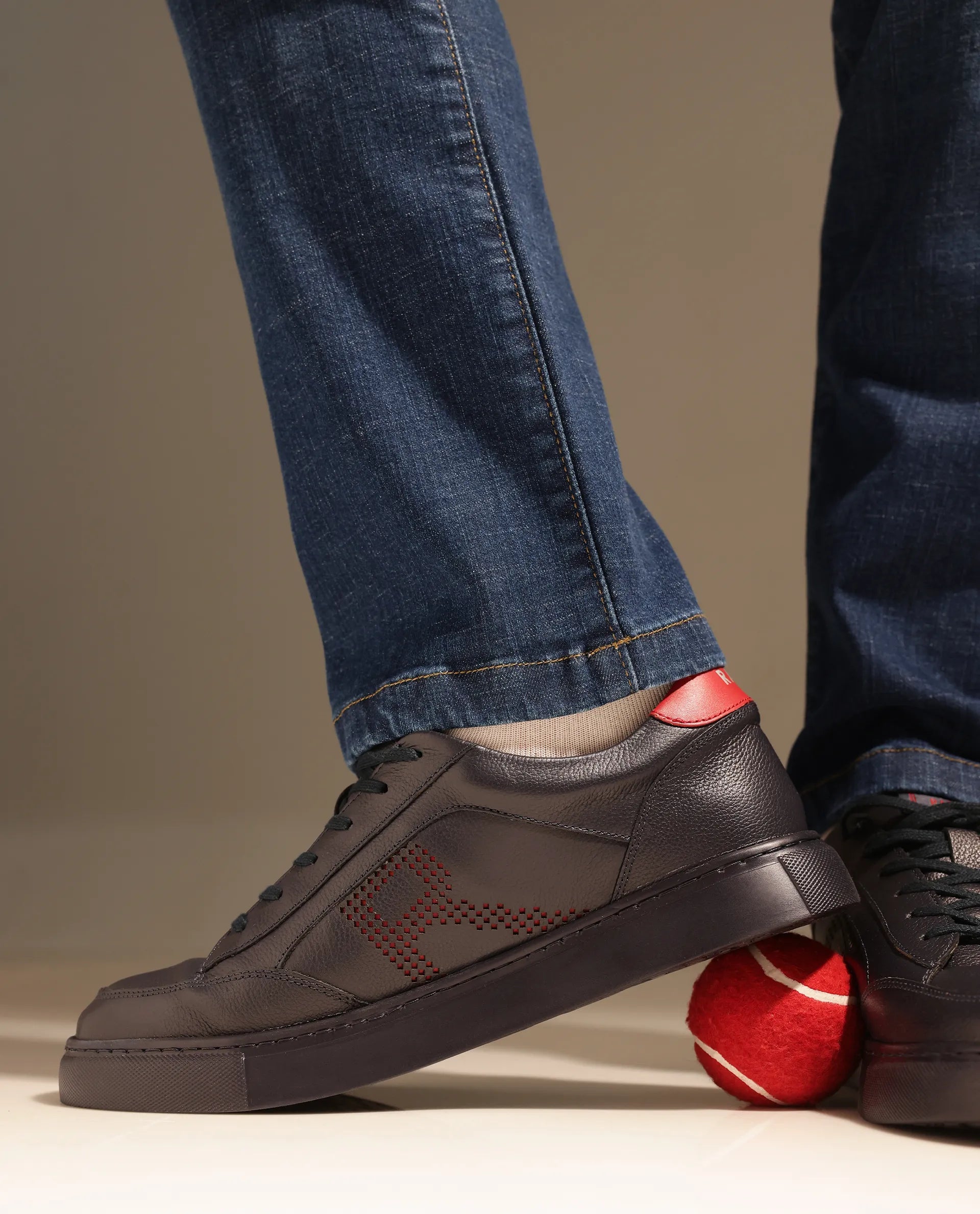 Rare Rabbit Men Vortex Navy Low-Top Genuine Leather Lazer Lace-Up Sneaker Shoes