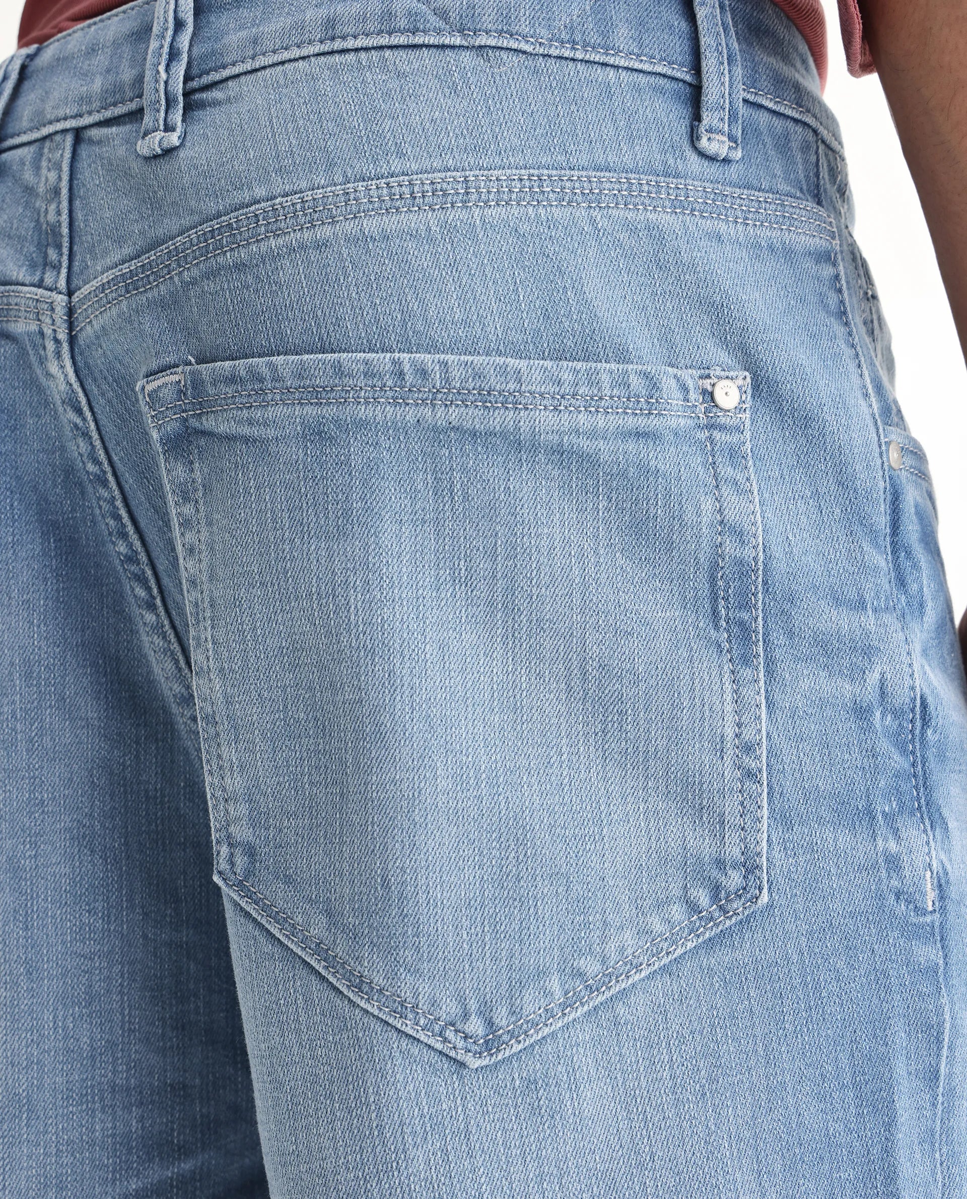 Rare Rabbit Men's Vort Light Blue Cotton Blend Plain Baggy Fit Jeans