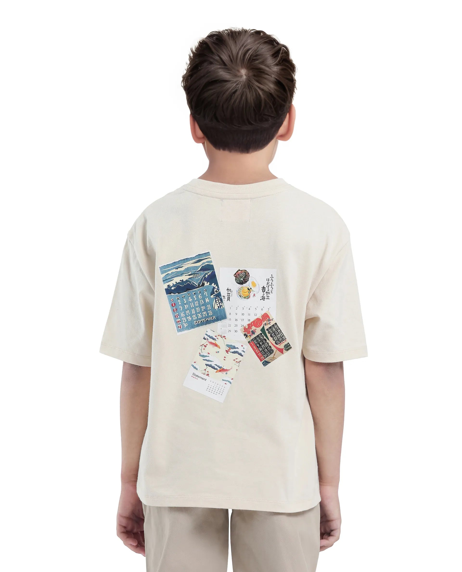 Rare Ones Kids Voy-K Light Beige Cotton Graphic Print Slip-On Oversized Fit T-Shirt