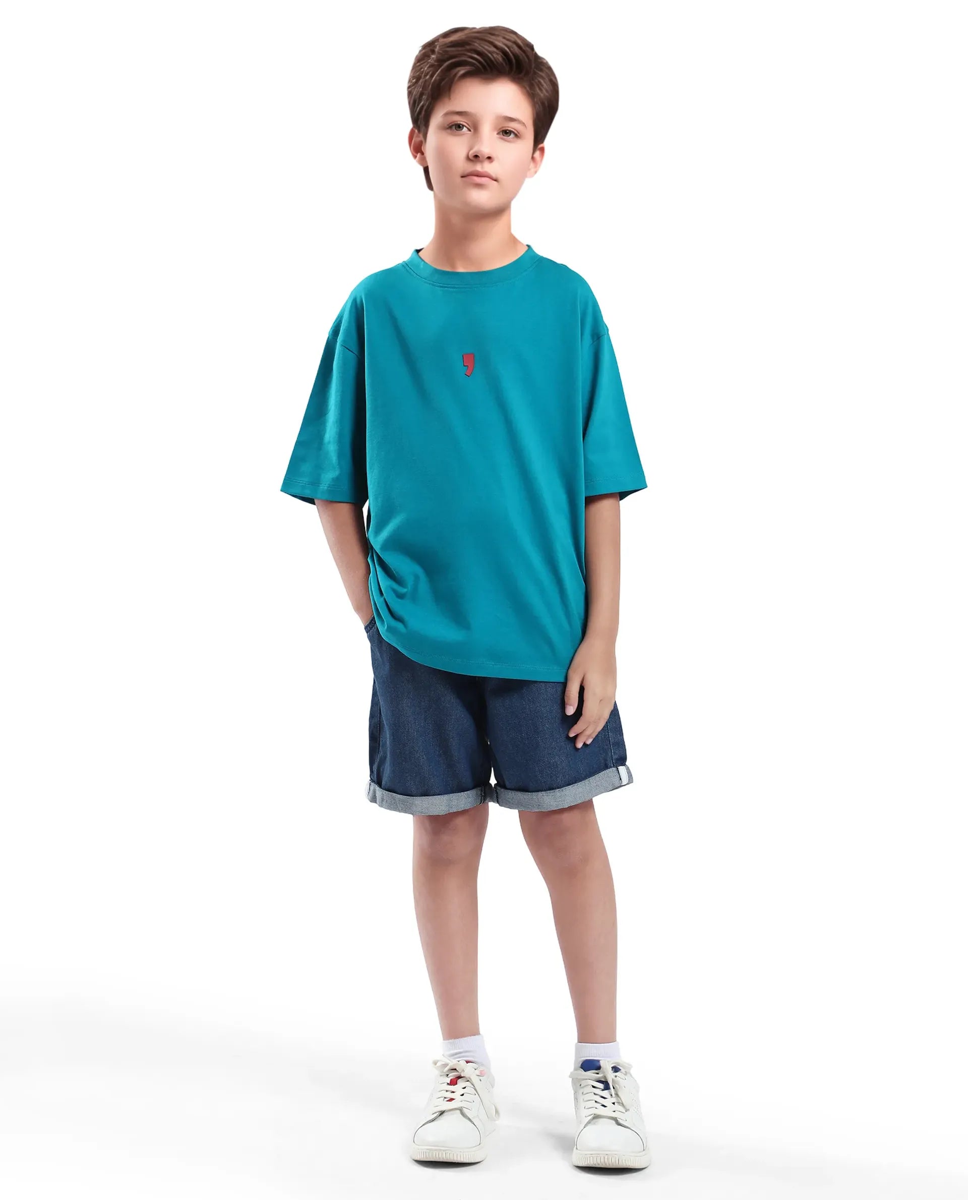 Rare Ones Kids Voy-K Turq Cotton Graphic Print Slip-On Oversized Fit T-Shirt
