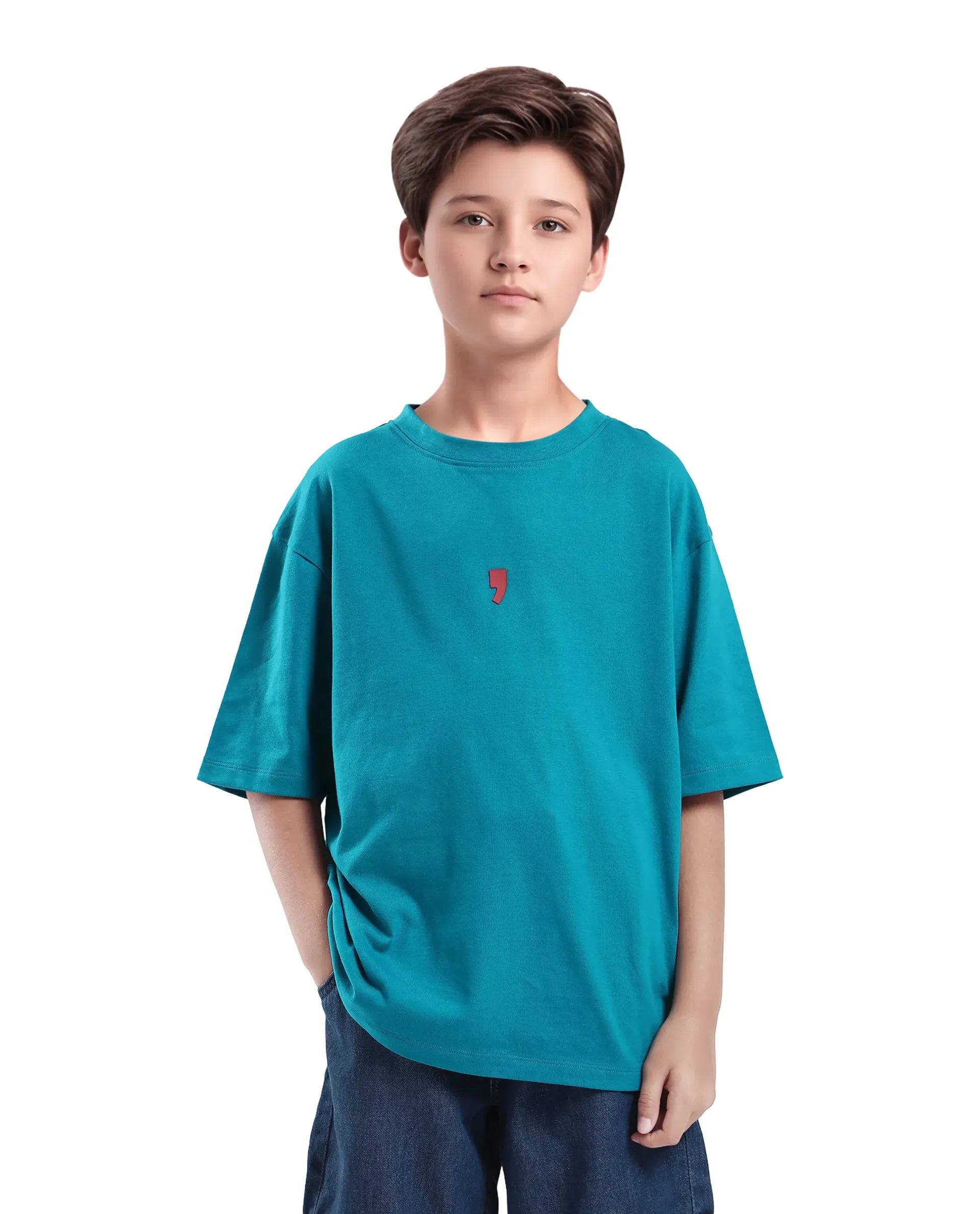 Rare Ones Kids Voy-K Turq Cotton Graphic Print Slip-On Oversized Fit T-Shirt