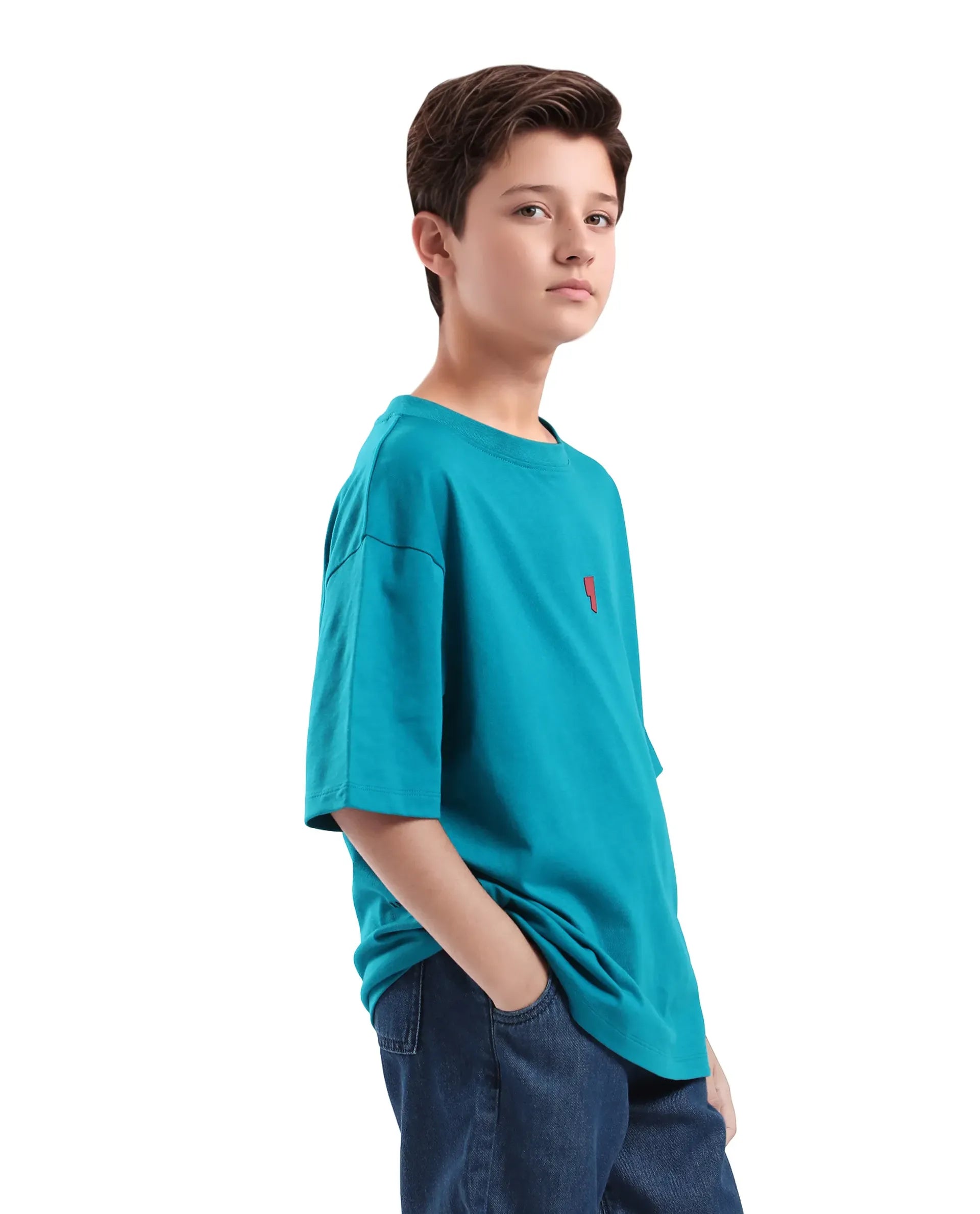 Rare Ones Kids Voy-K Turq Cotton Graphic Print Slip-On Oversized Fit T-Shirt