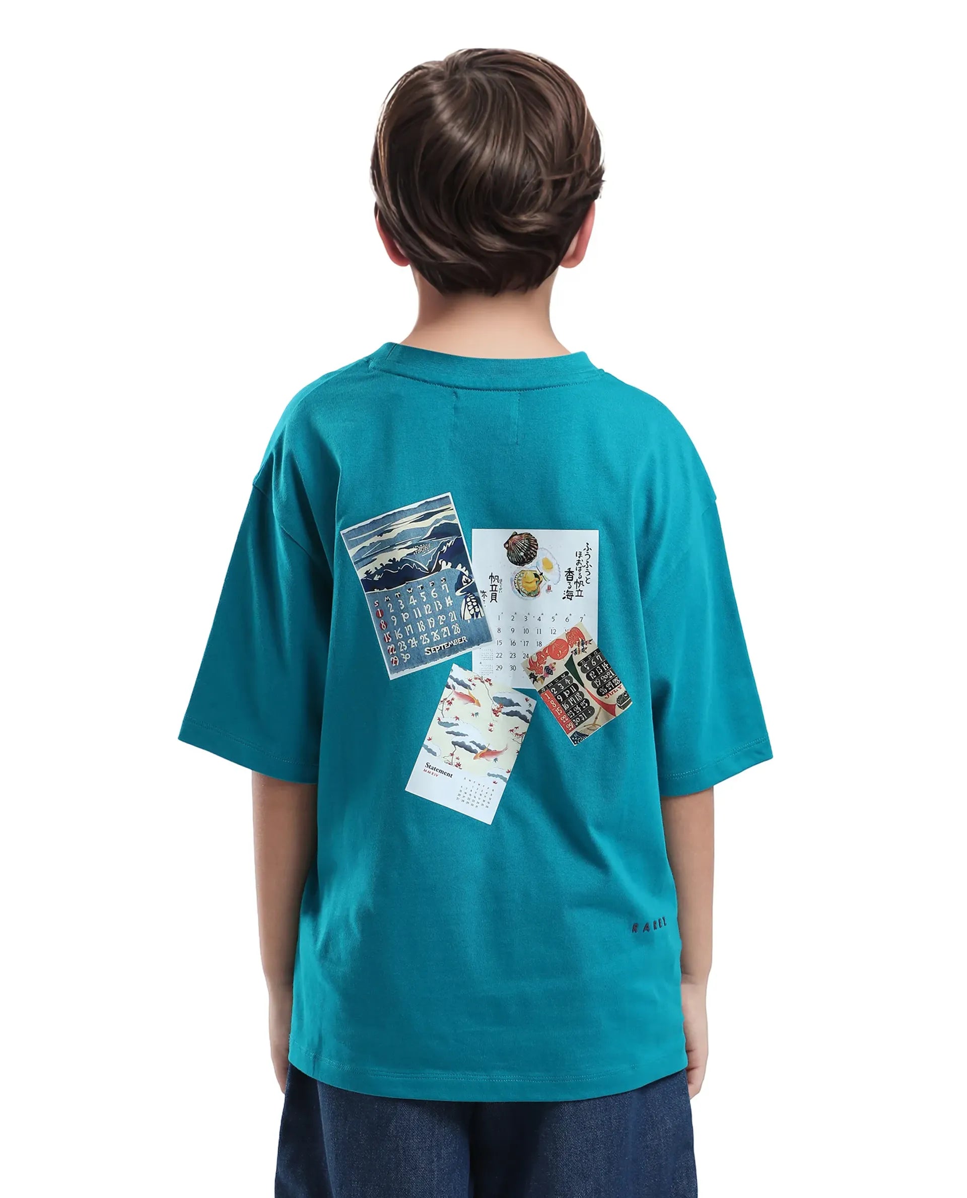 Rare Ones Kids Voy-K Turq Cotton Graphic Print Slip-On Oversized Fit T-Shirt
