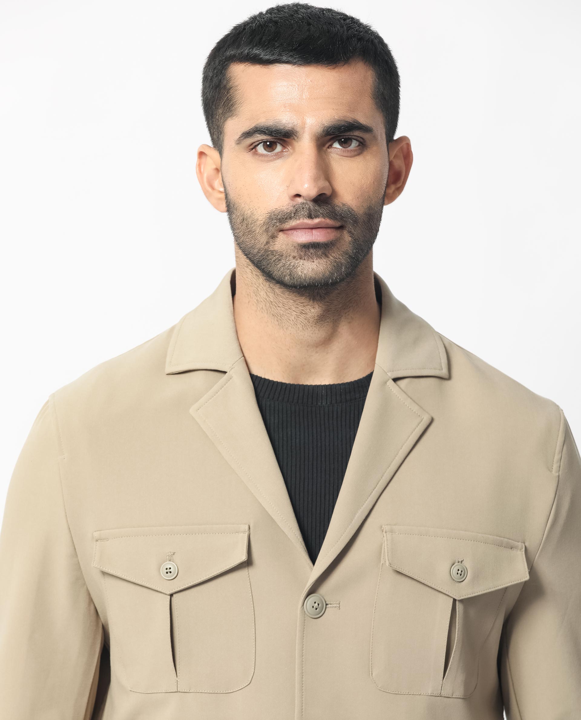 Rare Rabbit Men's Voyage Light Khaki Front Pocket Blazer Style Jacket