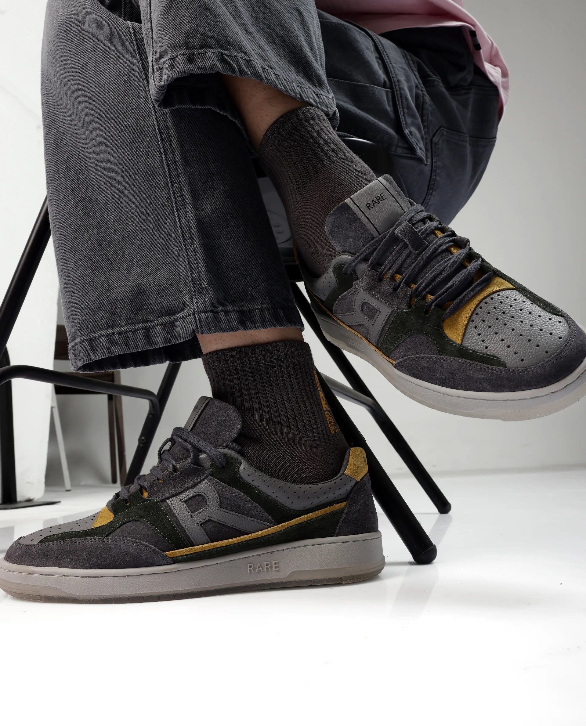 Rare Rabbit Men Voyage Dark Grey Lace-Up Closure Sneaker