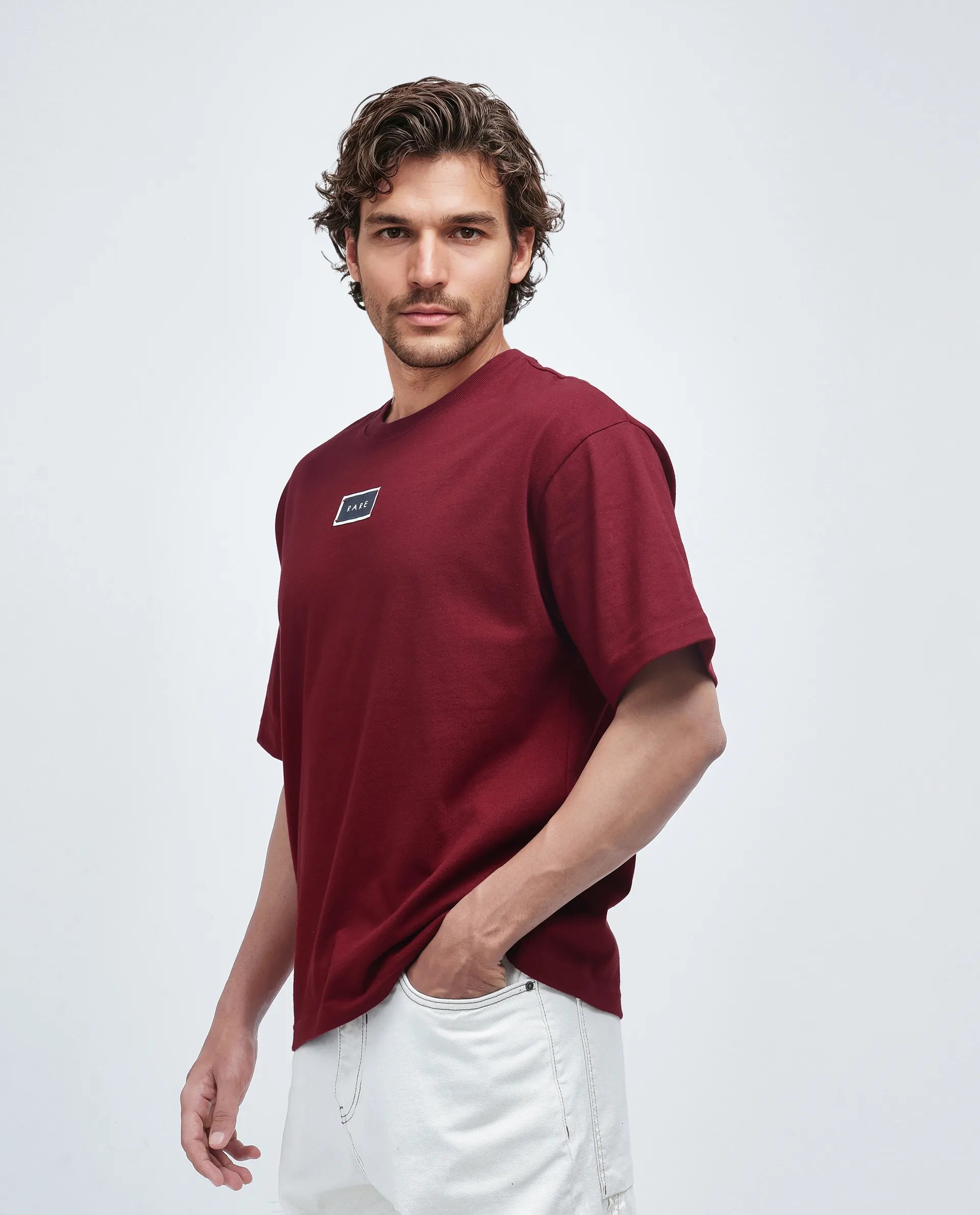 Rare Rabbit Men's Wadeto Red Cotton Lycra Fabric Sleeveless Crew Neck Boxy Fit Plain T-Shirt