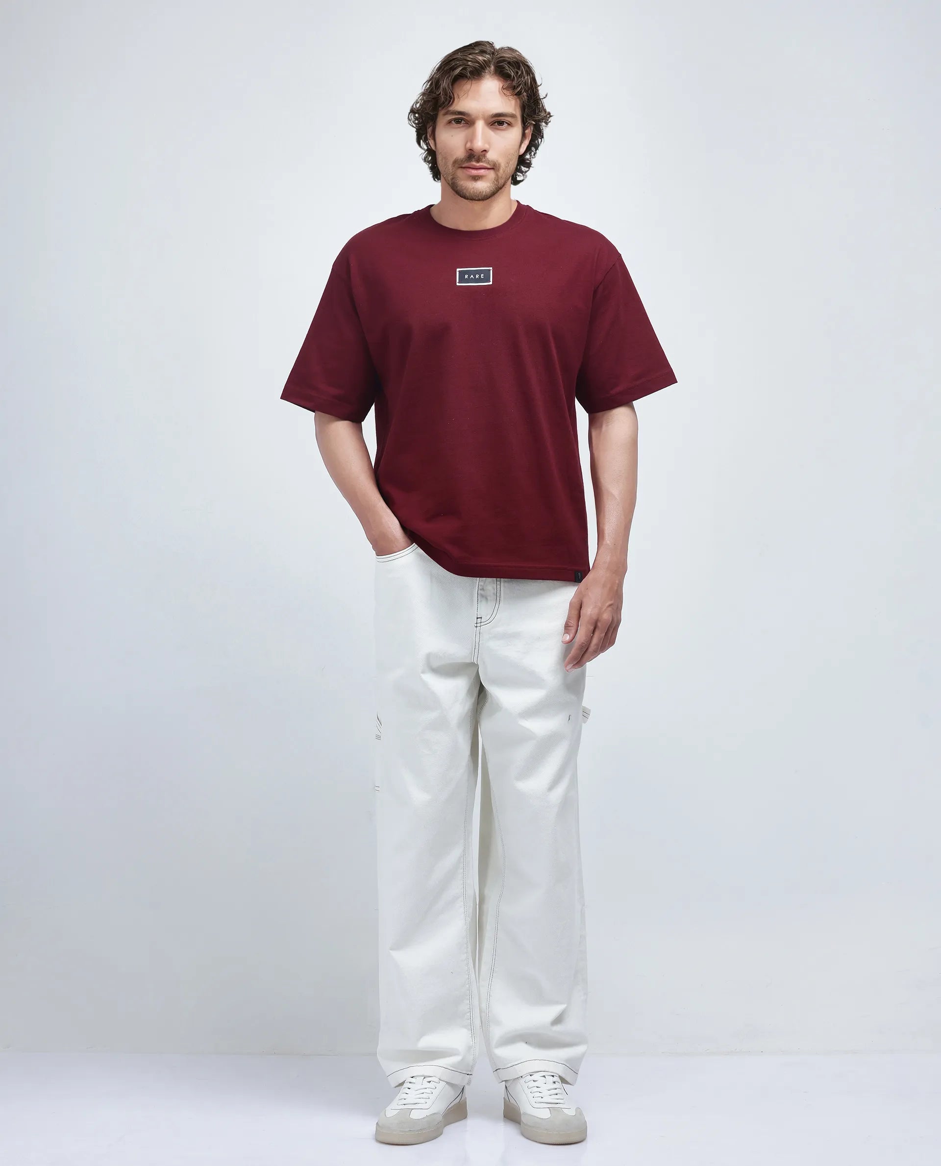 Rare Rabbit Men's Wadeto Red Cotton Lycra Fabric Sleeveless Crew Neck Boxy Fit Plain T-Shirt