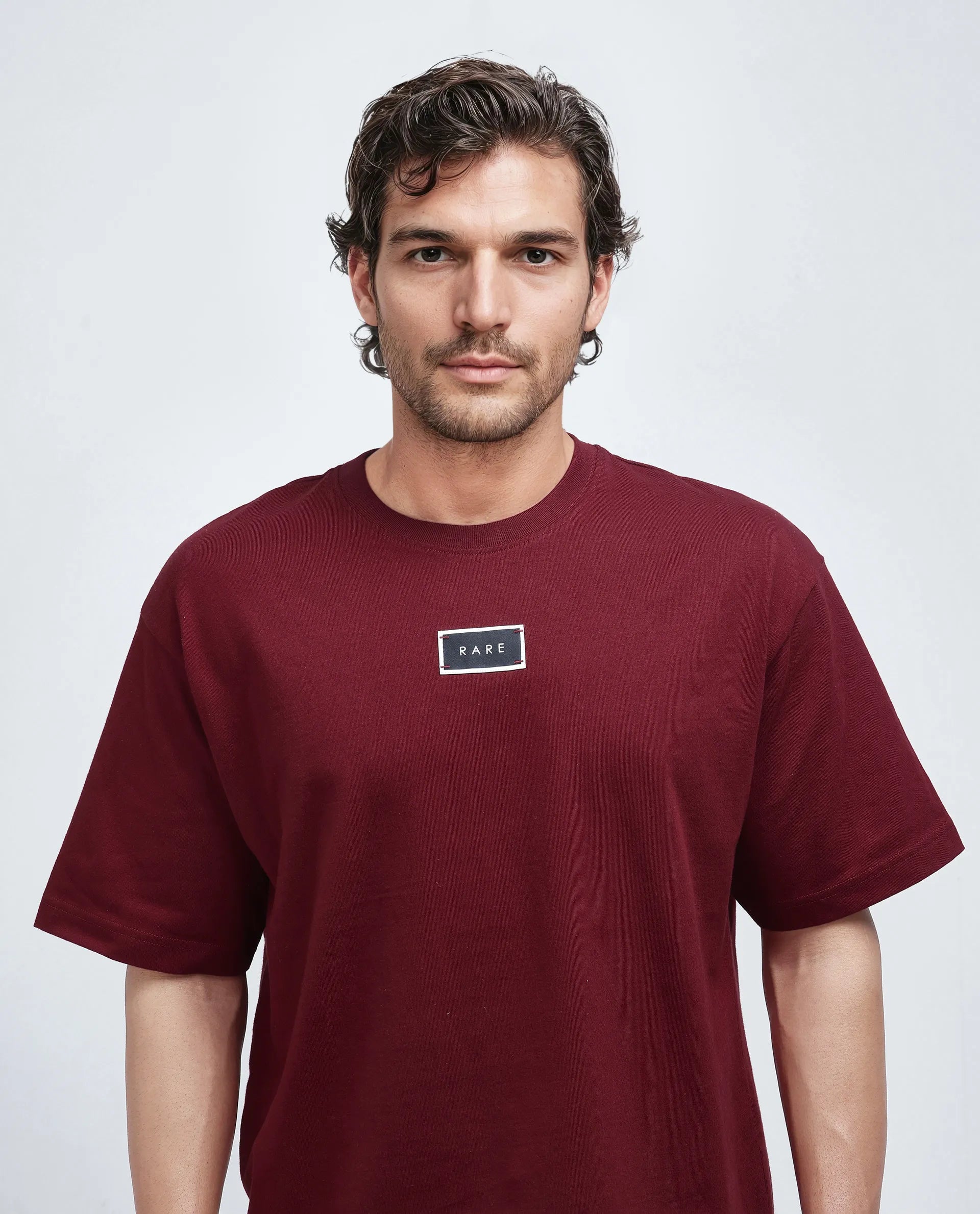 Rare Rabbit Men's Wadeto Red Cotton Lycra Fabric Sleeveless Crew Neck Boxy Fit Plain T-Shirt