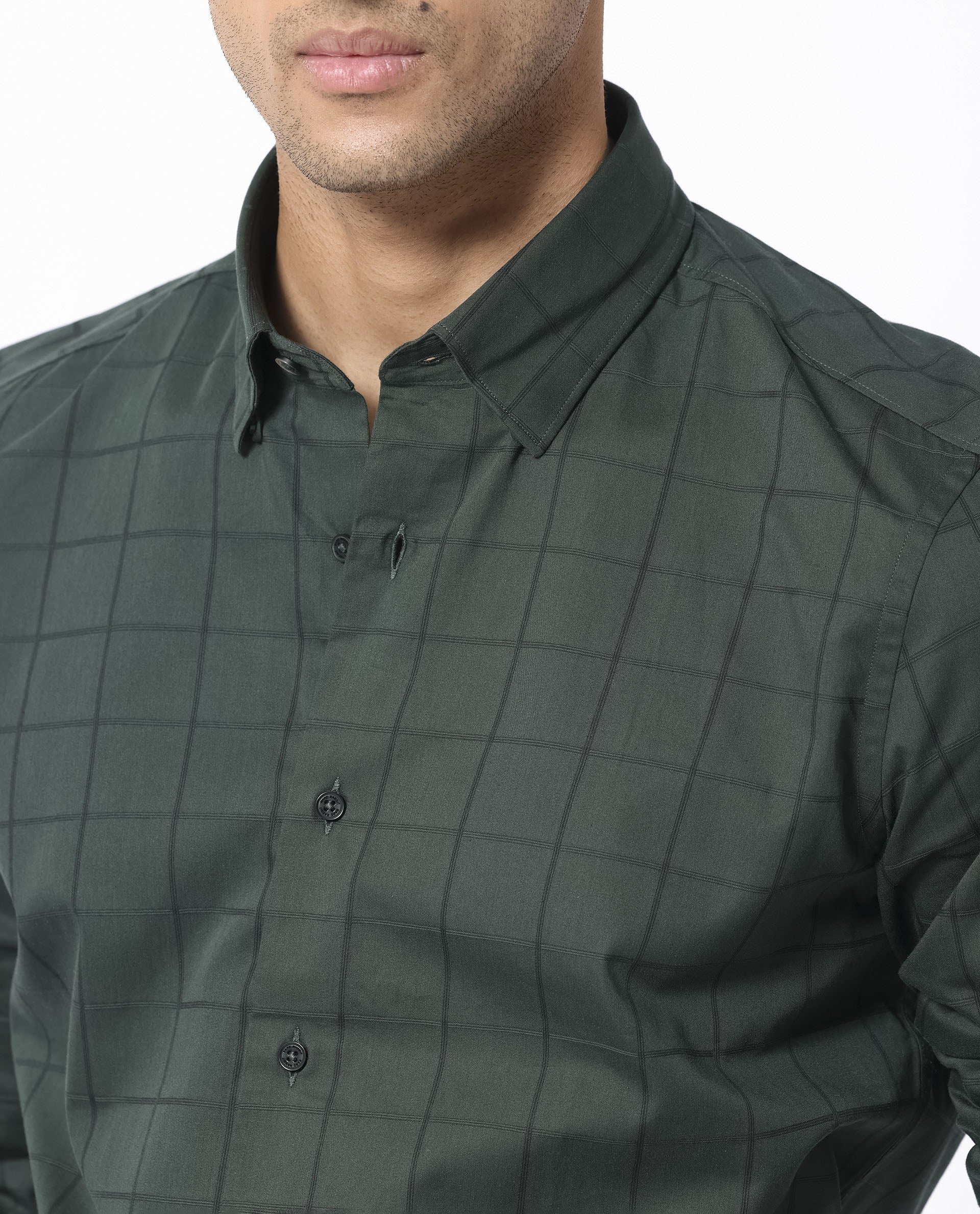 Rare Rabbit Men's Walan Green Cotton Fabric Full Sleeves Checks Shirt