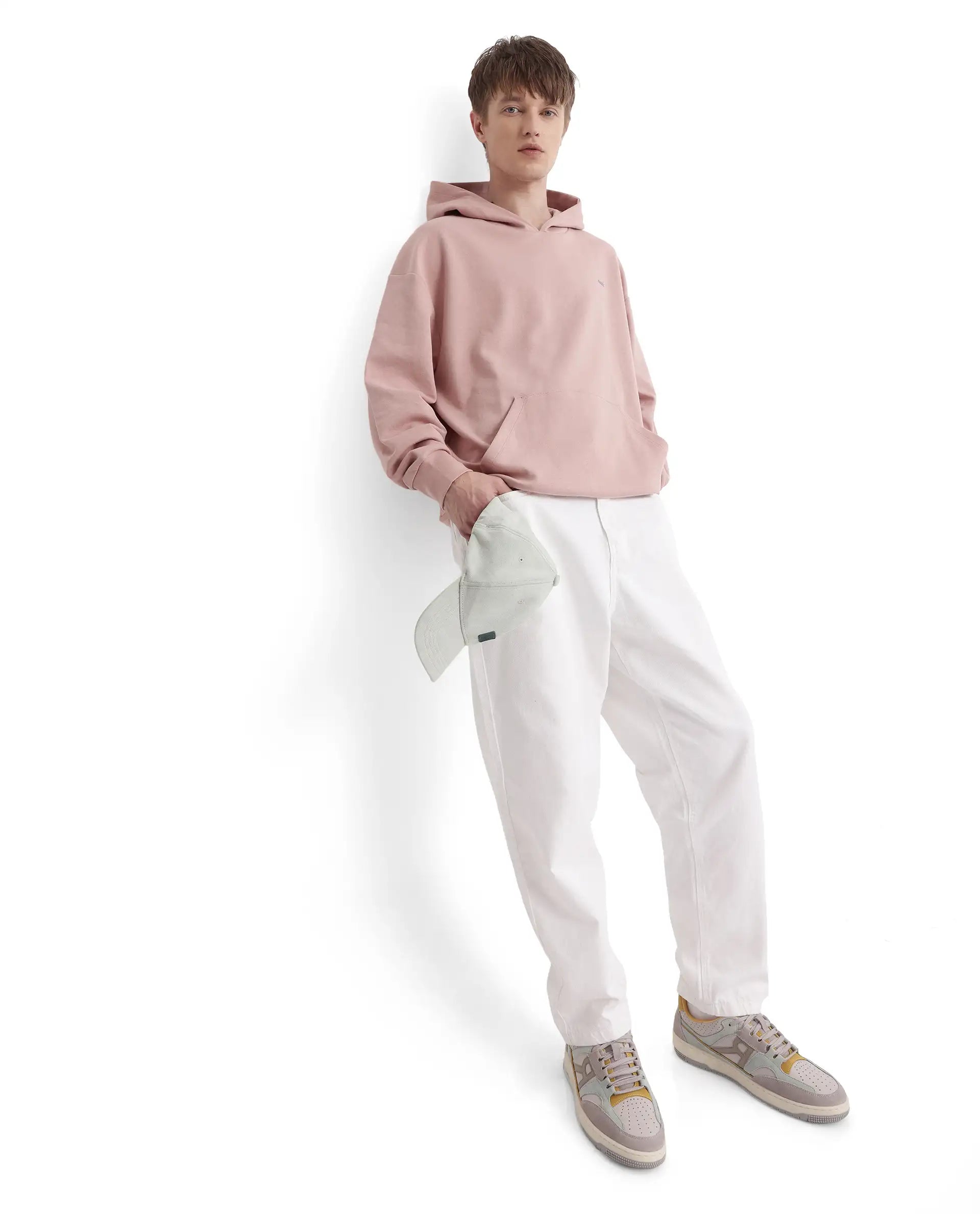 Rare Rabbit Men Wale Dusky Pink Full Sleeve Boxy Fit Printed Sweatshirt