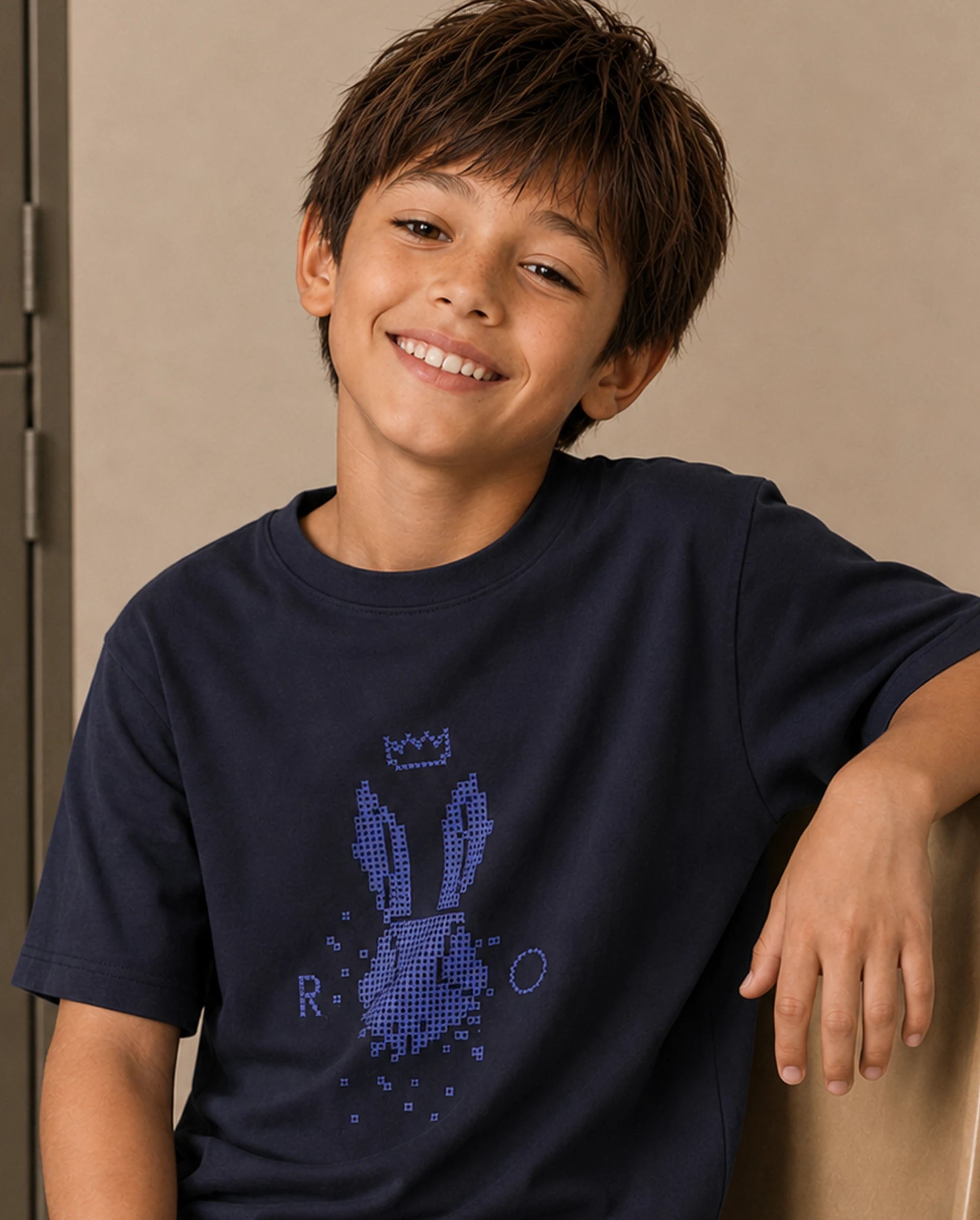 Rare Ones Kids Walko Navy Cotton Blend Fabric Pull-On Regular Fit Graphic Print T-Shirt