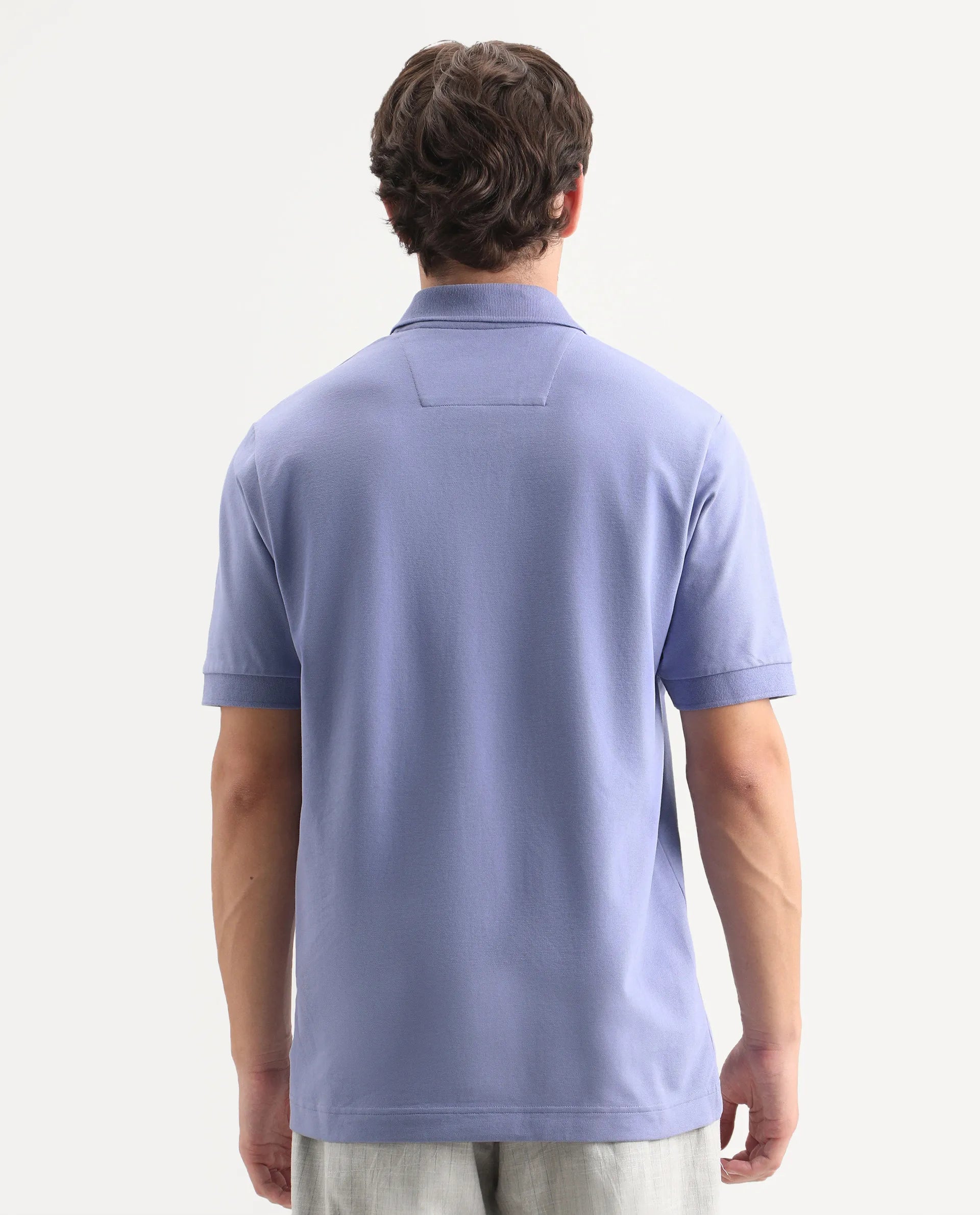 Rare Rabbit Men's Walp Purple Cotton Blend Spread Collar Regular Plain Polo