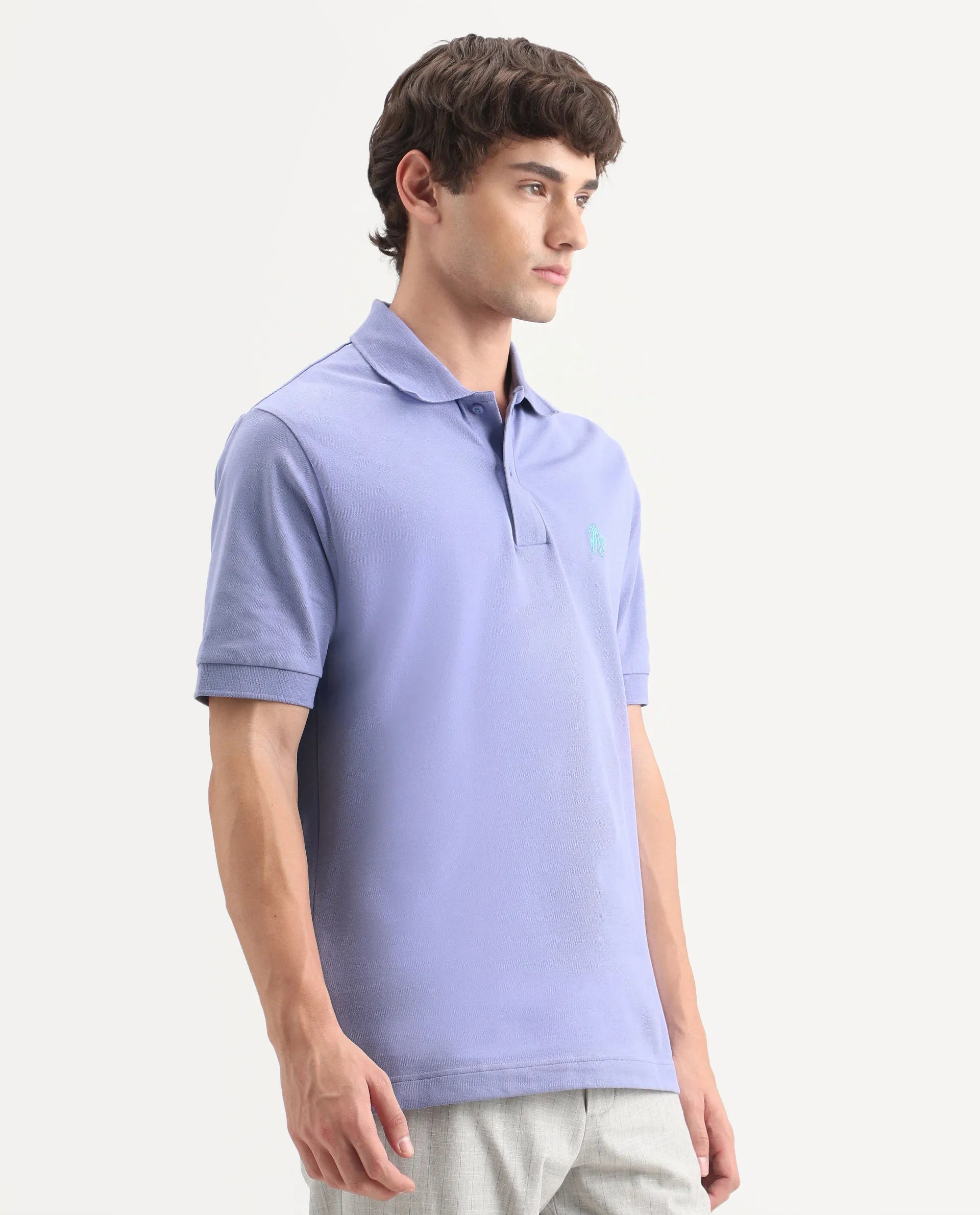 Rare Rabbit Men's Walp Purple Cotton Blend Spread Collar Regular Plain Polo